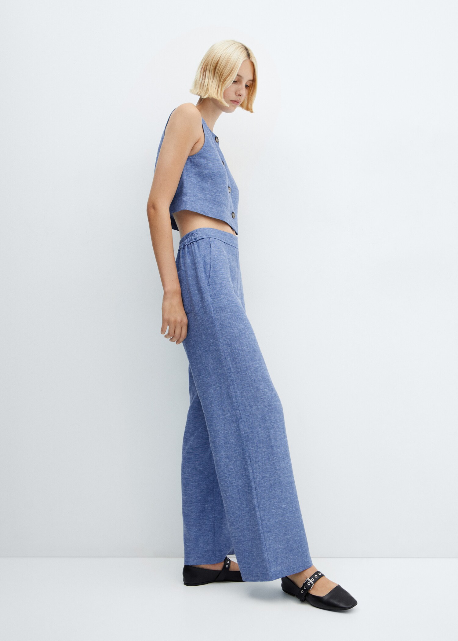 Linen-blend elastic waist trousers - รายละเอียดของสินค้า 2