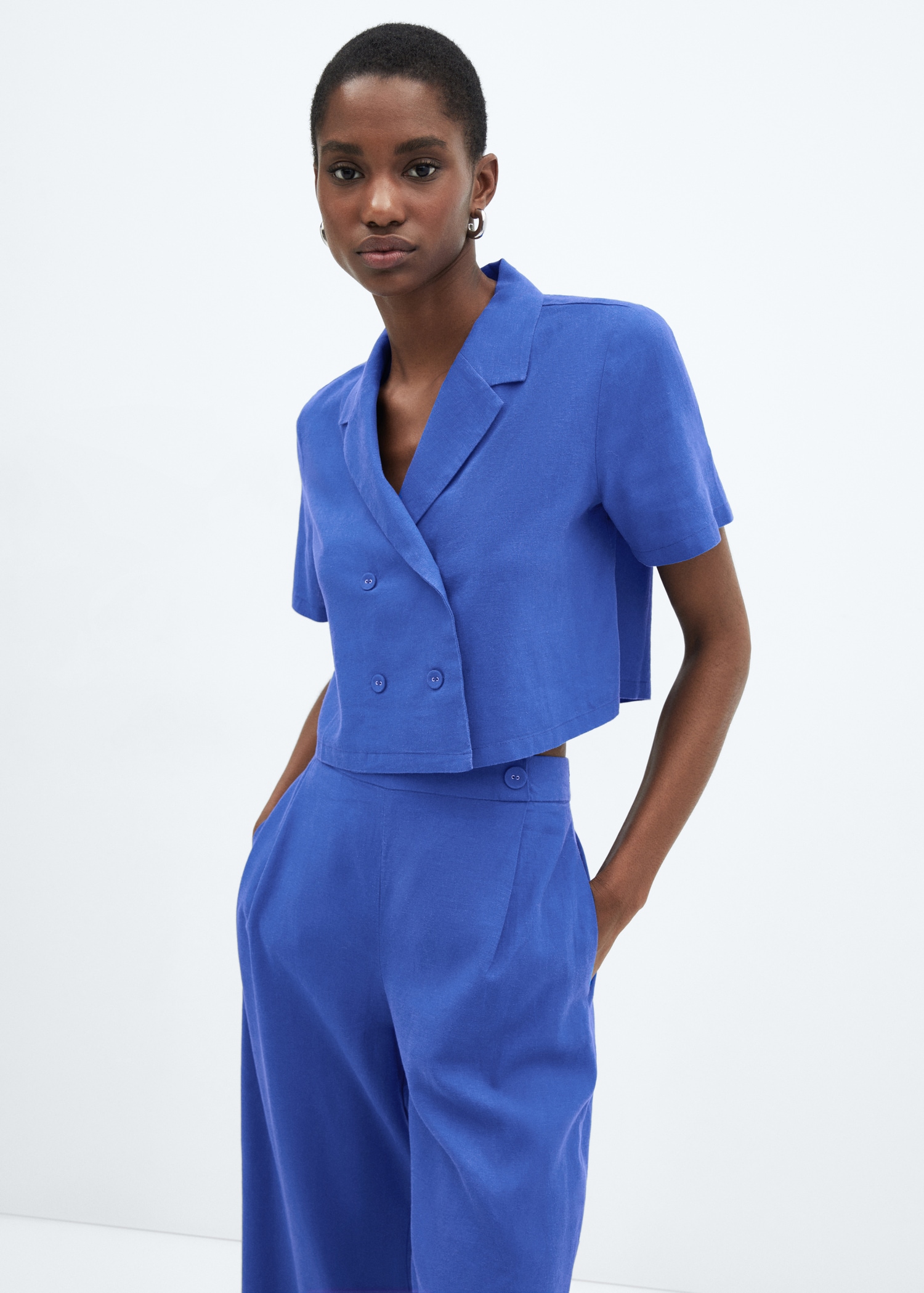 Short sleeve linen-blend shirt - Medium plane