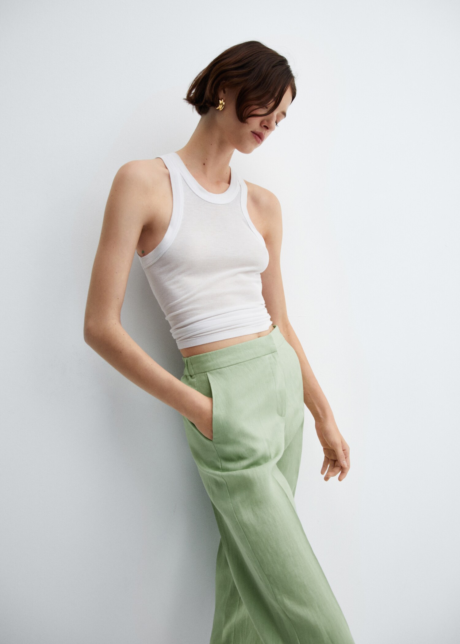 100% linen straight pants - Details of the article 1