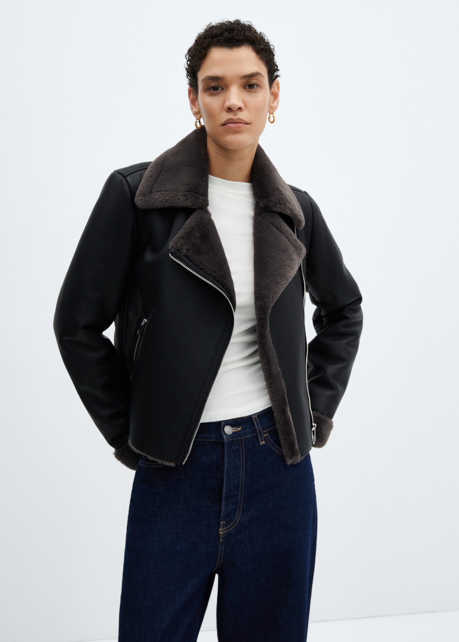 Faux shearling-lined jacket - Medium plane