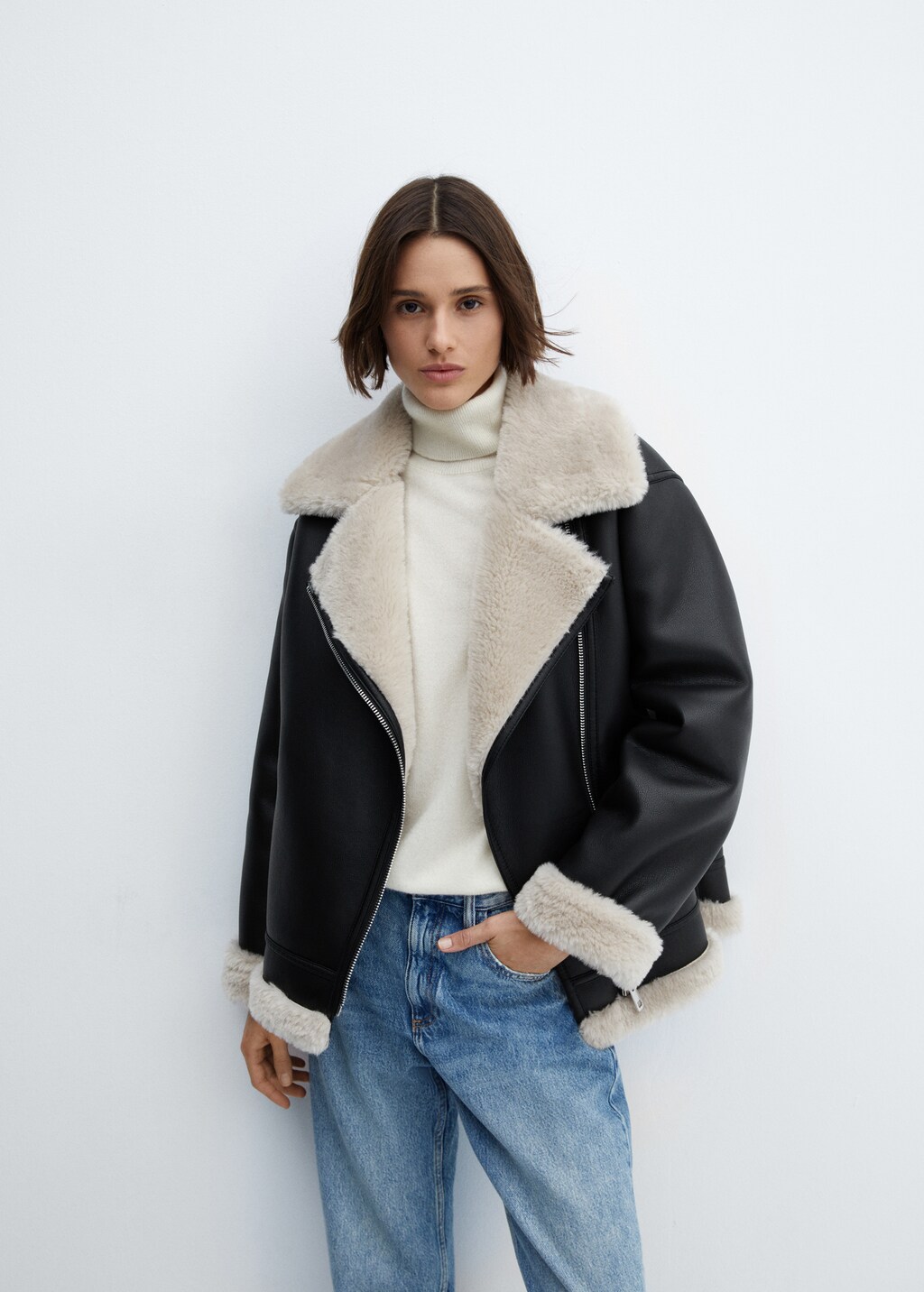 Faux shearling-lined jacket - Woman | MANGO USA