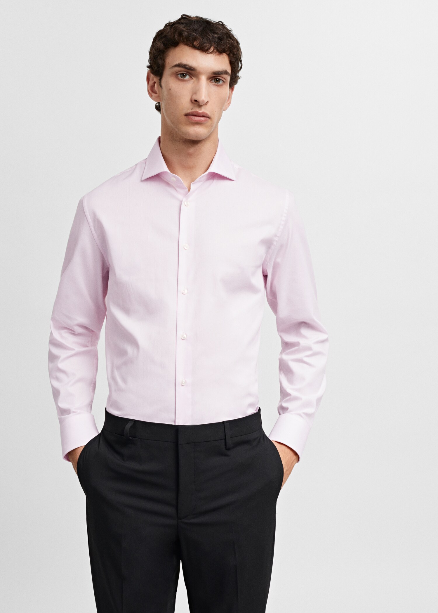 Slim-fit micro-stripe twill suit shirt - Medium plane