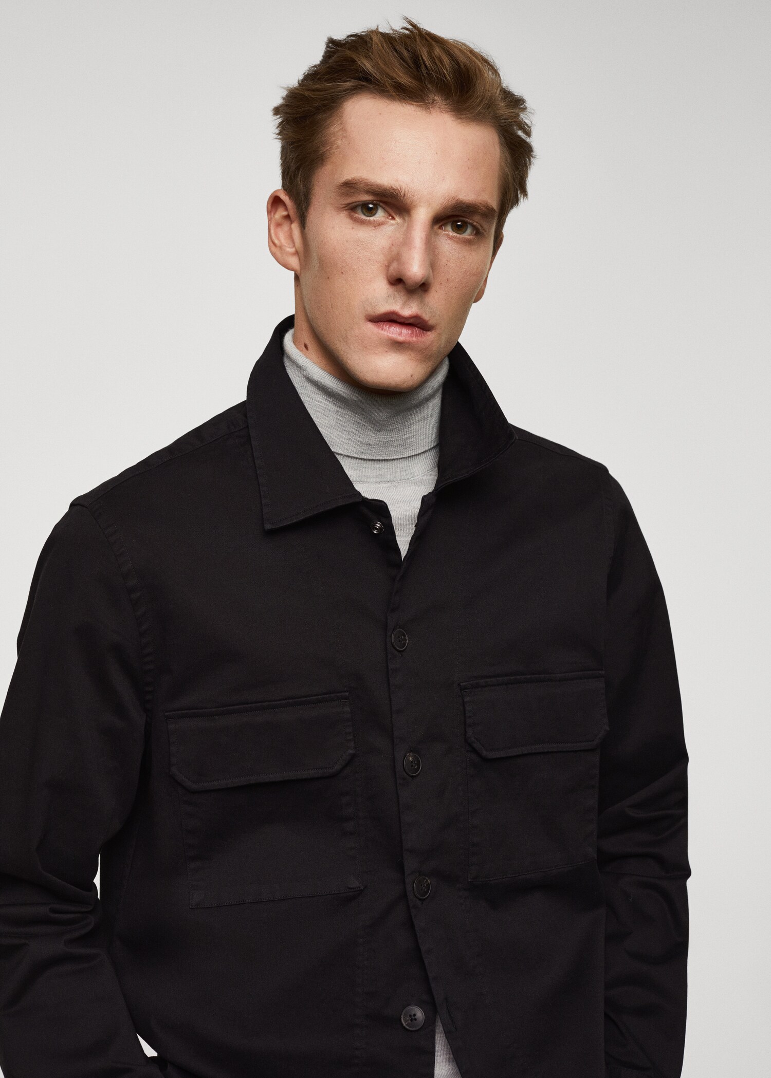 Stretch cotton overshirt with pockets - Details of the article 1