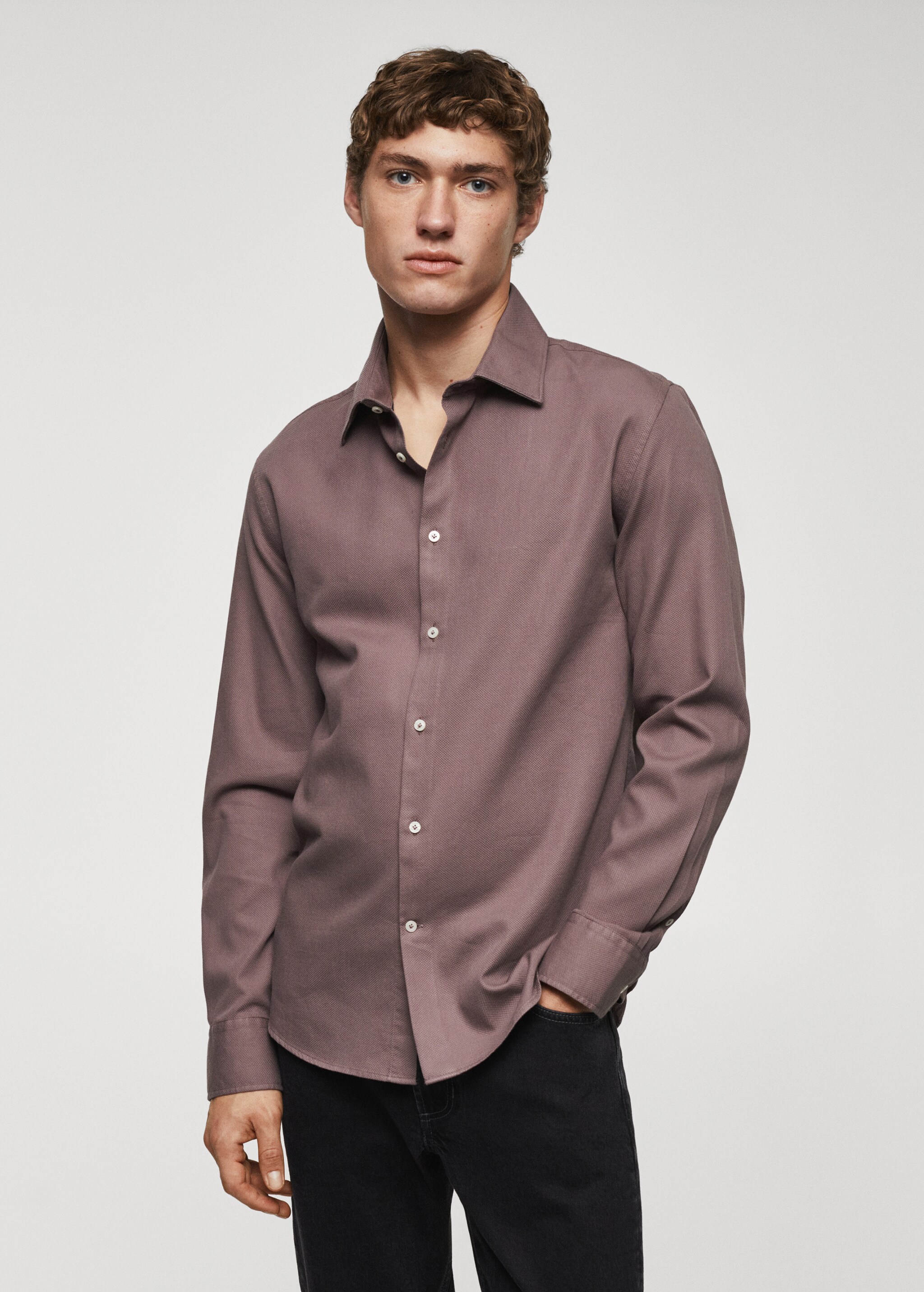 Slim-fit cotton structured shirt - Medium plane
