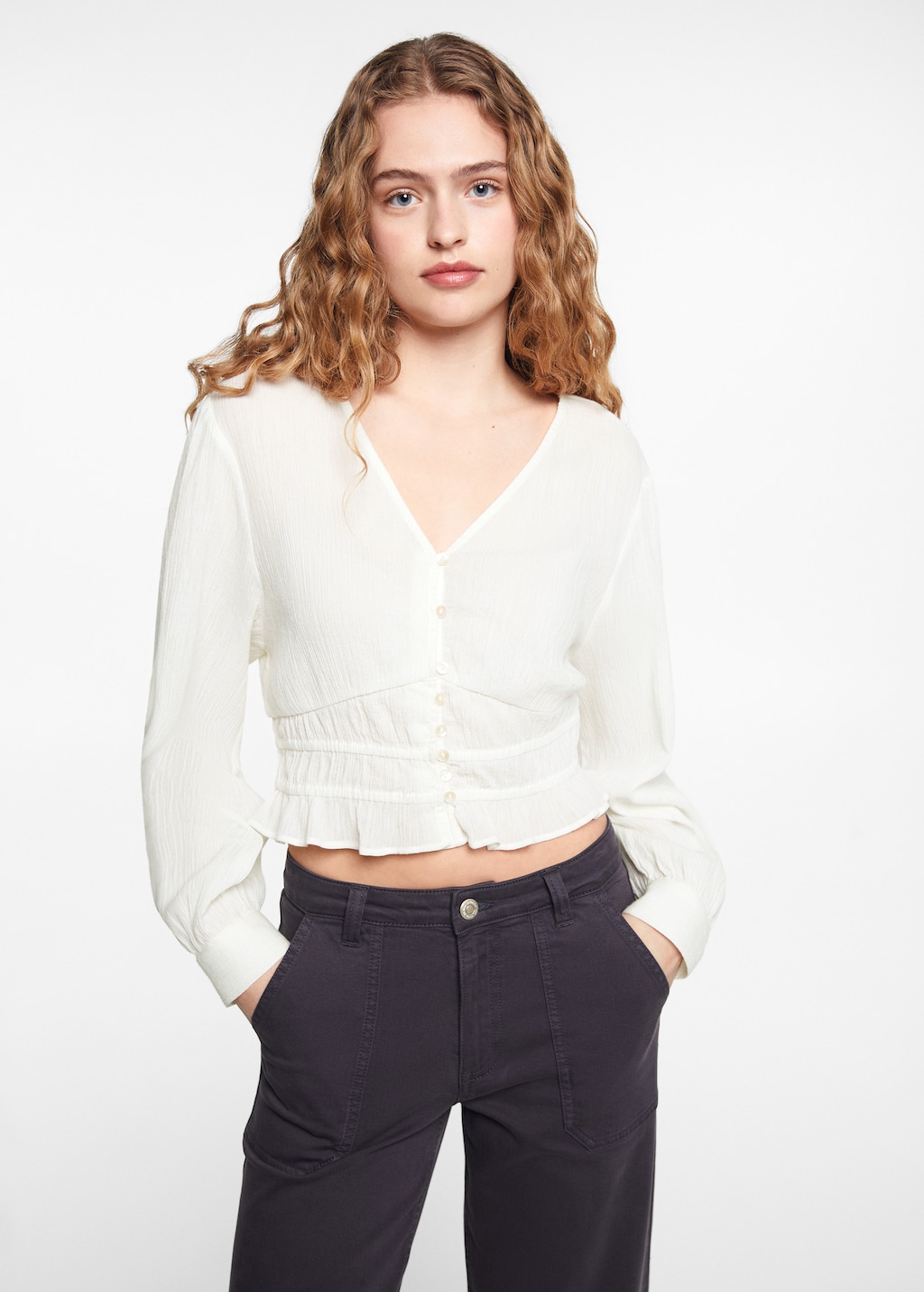 Mango Geknöpfte Baumwollbluse