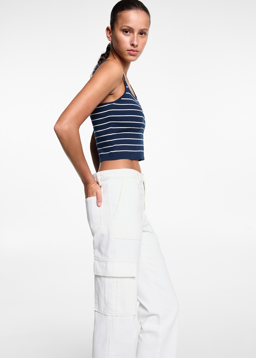 MANGO TEEN Cargo style straight jeans off White XS Teenage girl