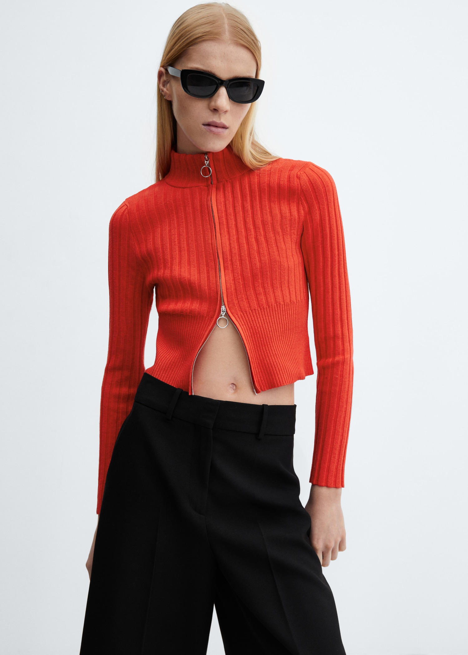 Zipper crop cardigan Women MANGO Niger - Main Image