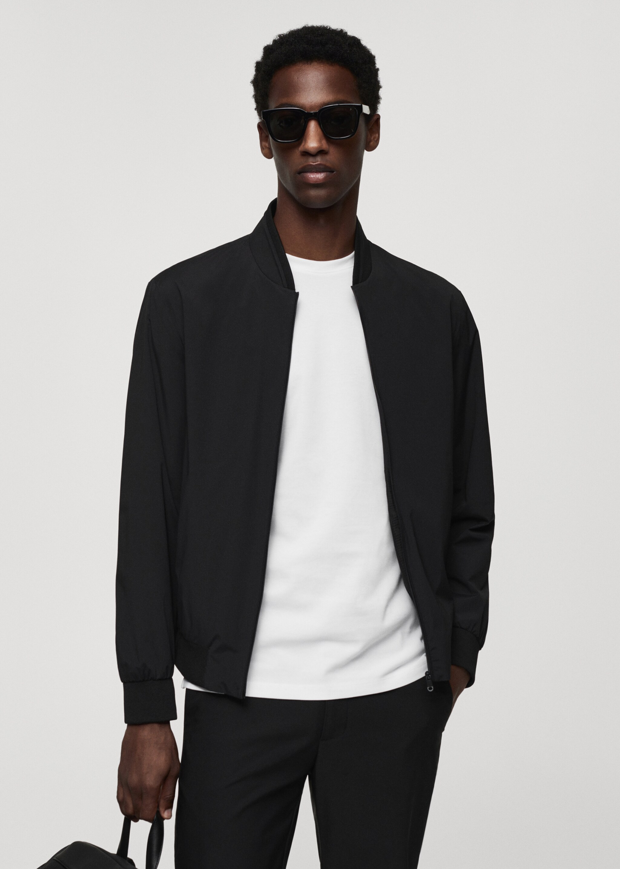 Stretch water-repellent bomber jacket - Medium plane, Black. Ref: 67044440-00.