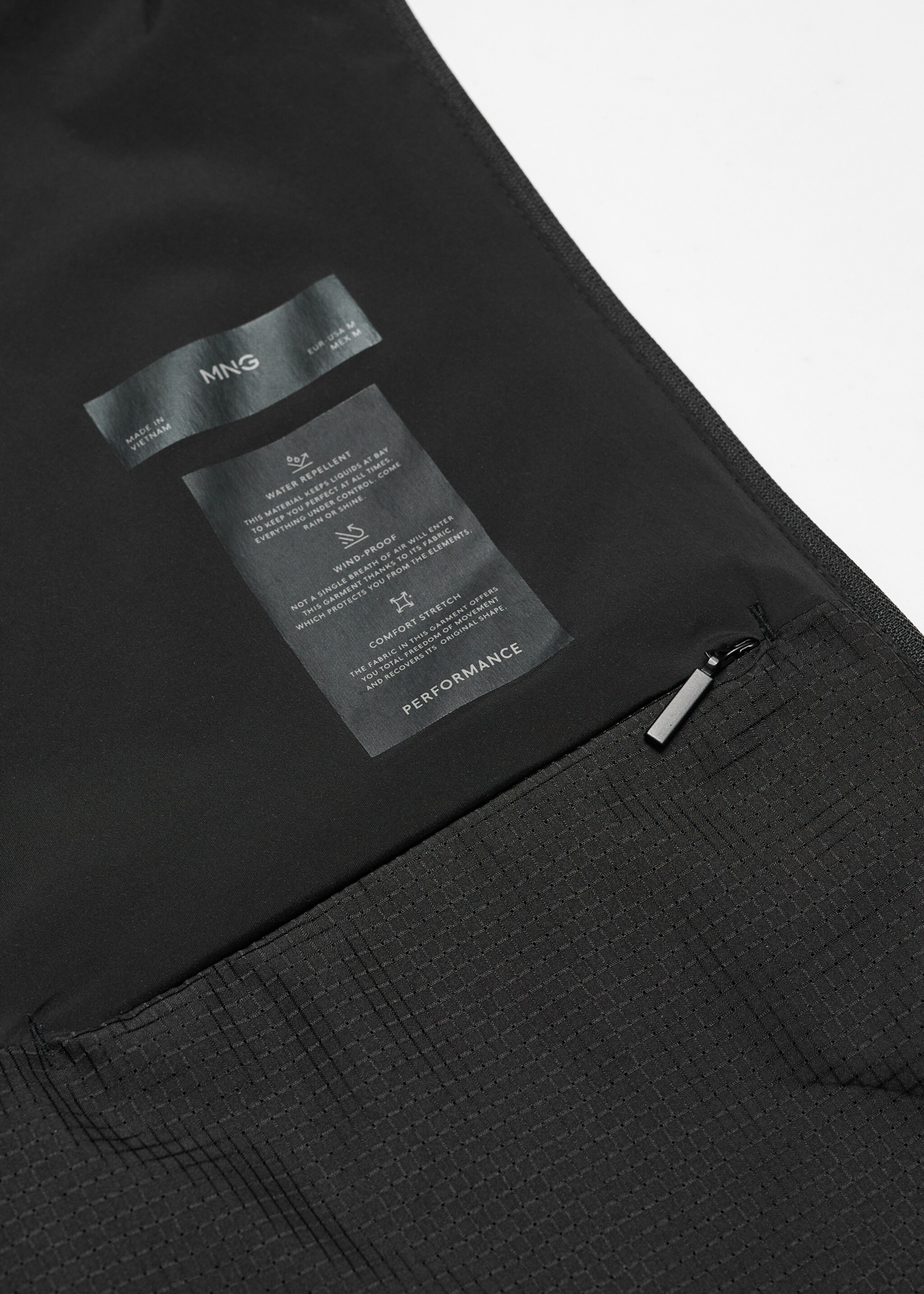 Stretch water-repellent bomber jacket - Details of the article 8, Black. Ref: 67044440-00.