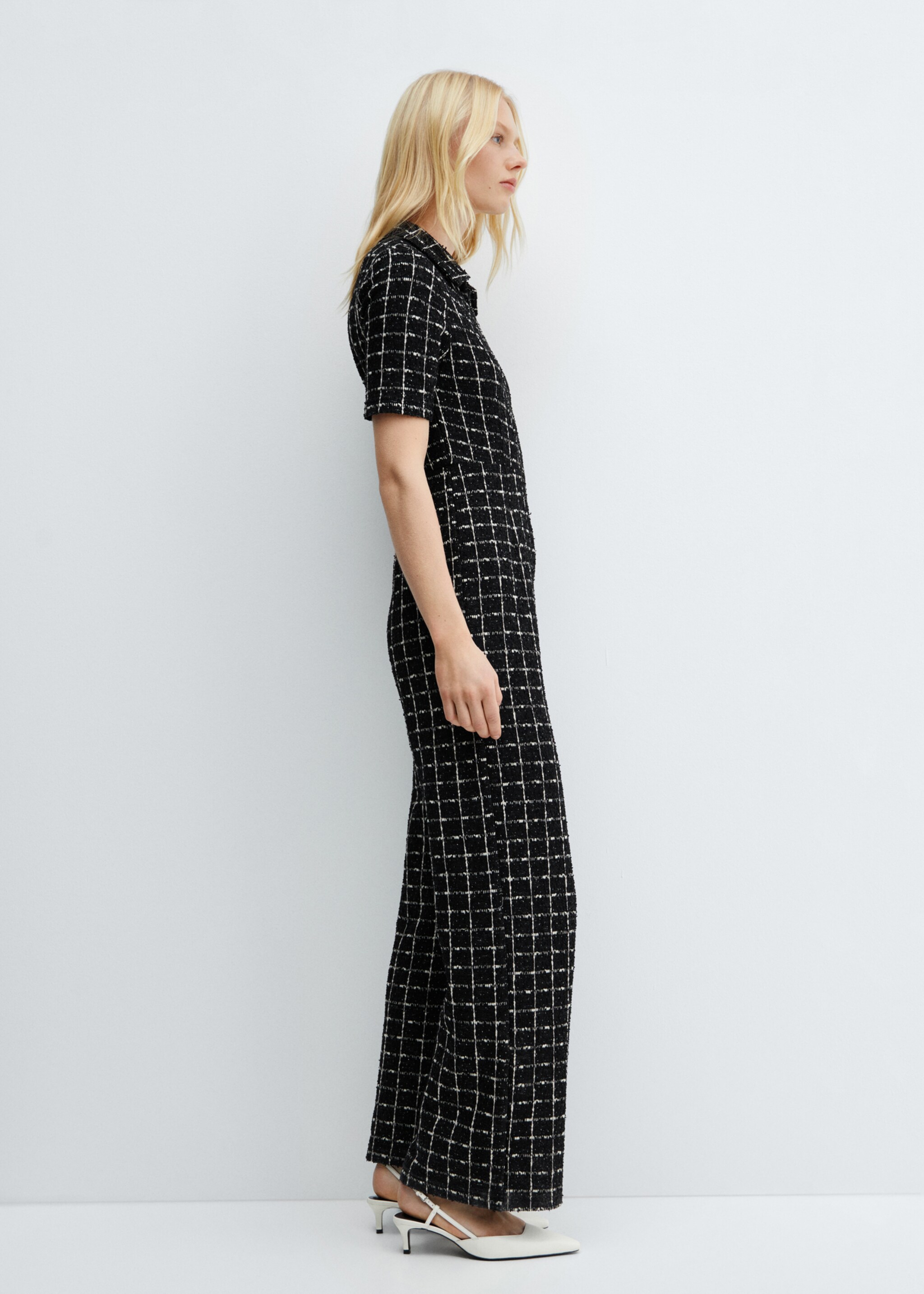 Short-sleeved tweed jumpsuit - Details of the article 2, Black. Ref: 67044790-00.