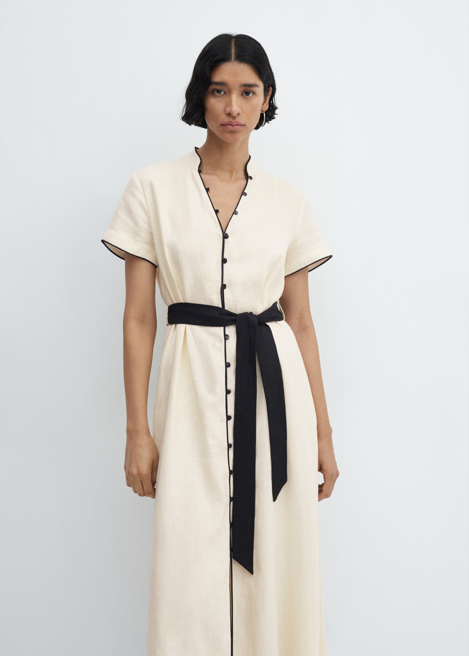 Buttoned linen-blend dress - Medium plane