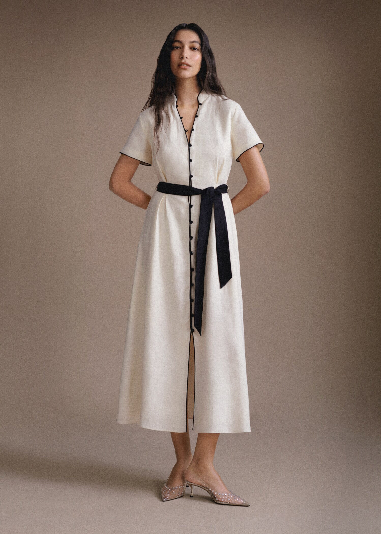 Buttoned linen-blend dress - Details of the article 6
