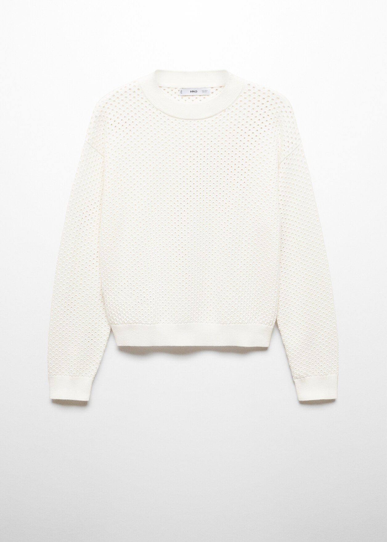 Mittoshop Openwork Round Neck Drop Shoulder Sweater