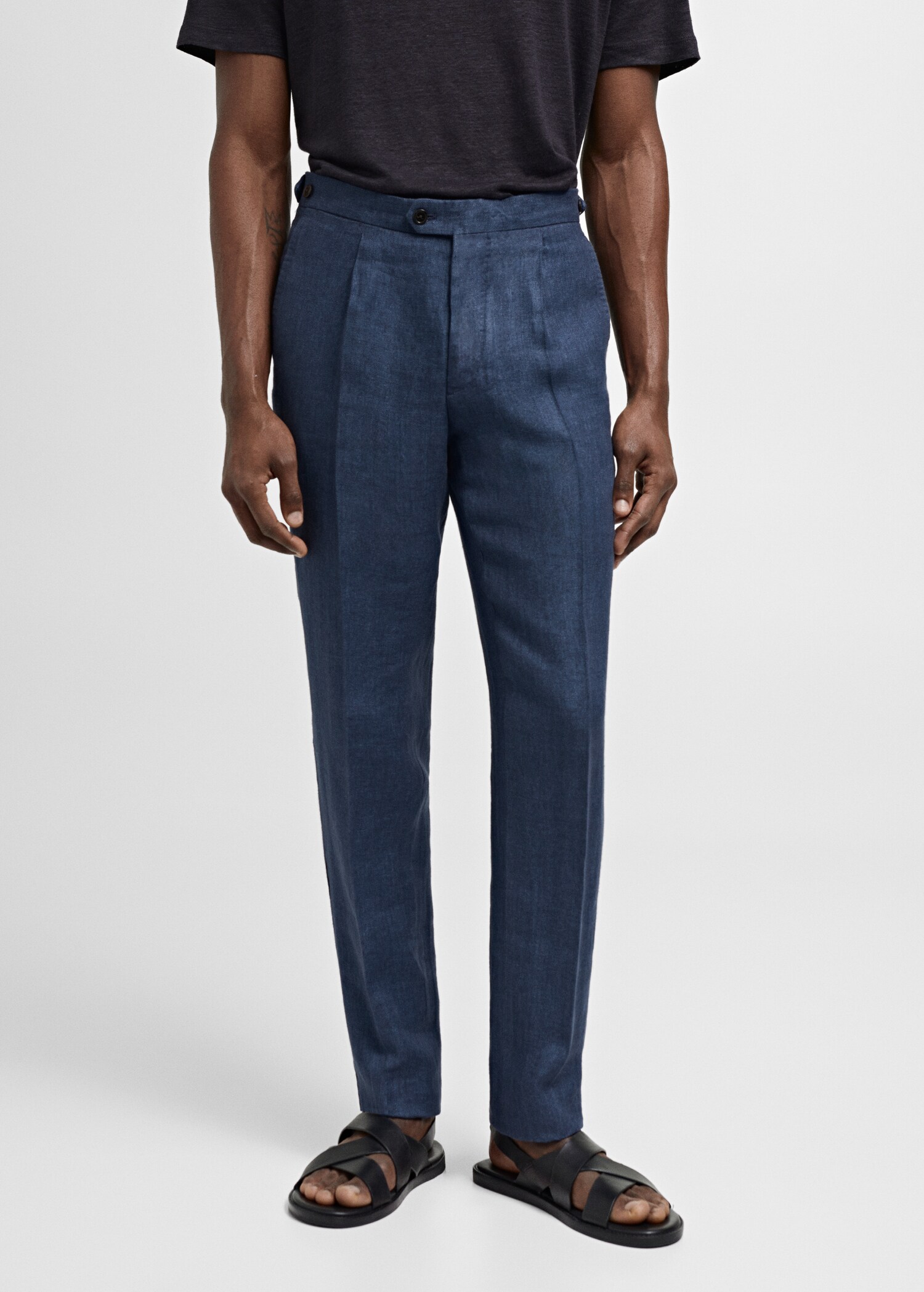 Slim-fit pantalon 100% linnen visgraat - Middenvlak