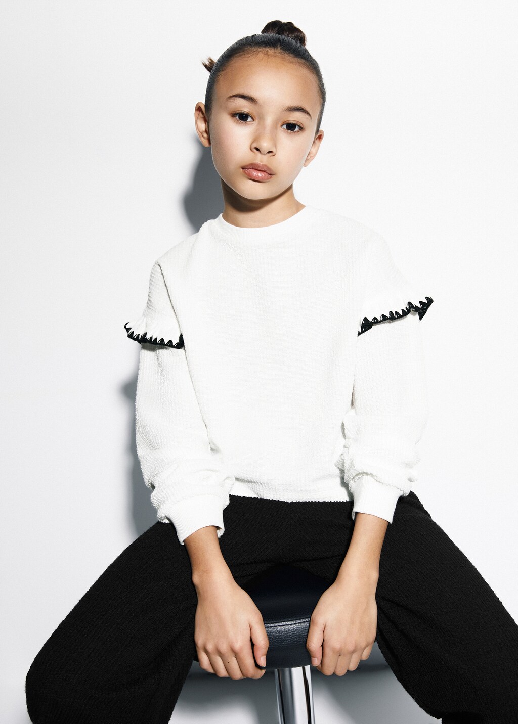 Ruffled Textured Sweatshirt Kids MANGO USA ruffled-textured-sweatshirt-kids-mango-usa