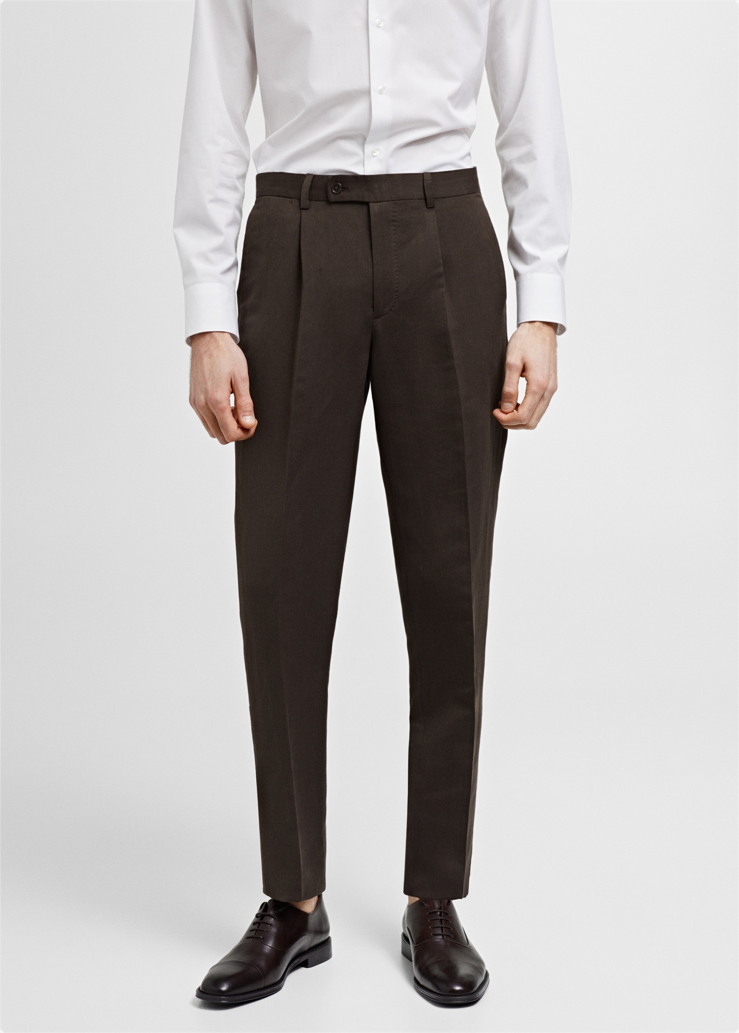 Slim-fit cotton and linen suit pants - Medium plane