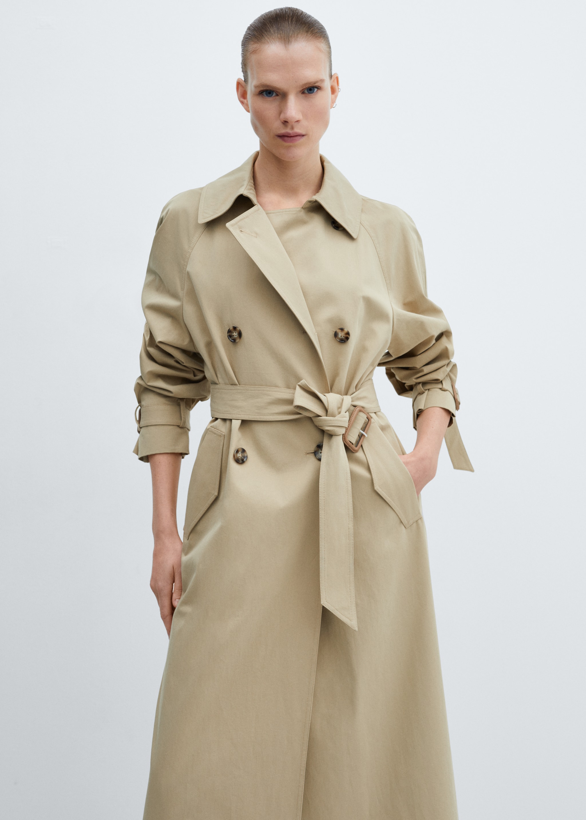 Double-breasted cotton trench coat - Women | MANGO Japan