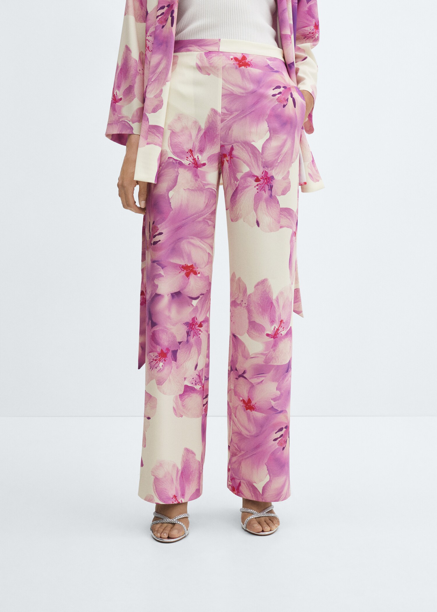 Floral print straight trousers - Medium plane