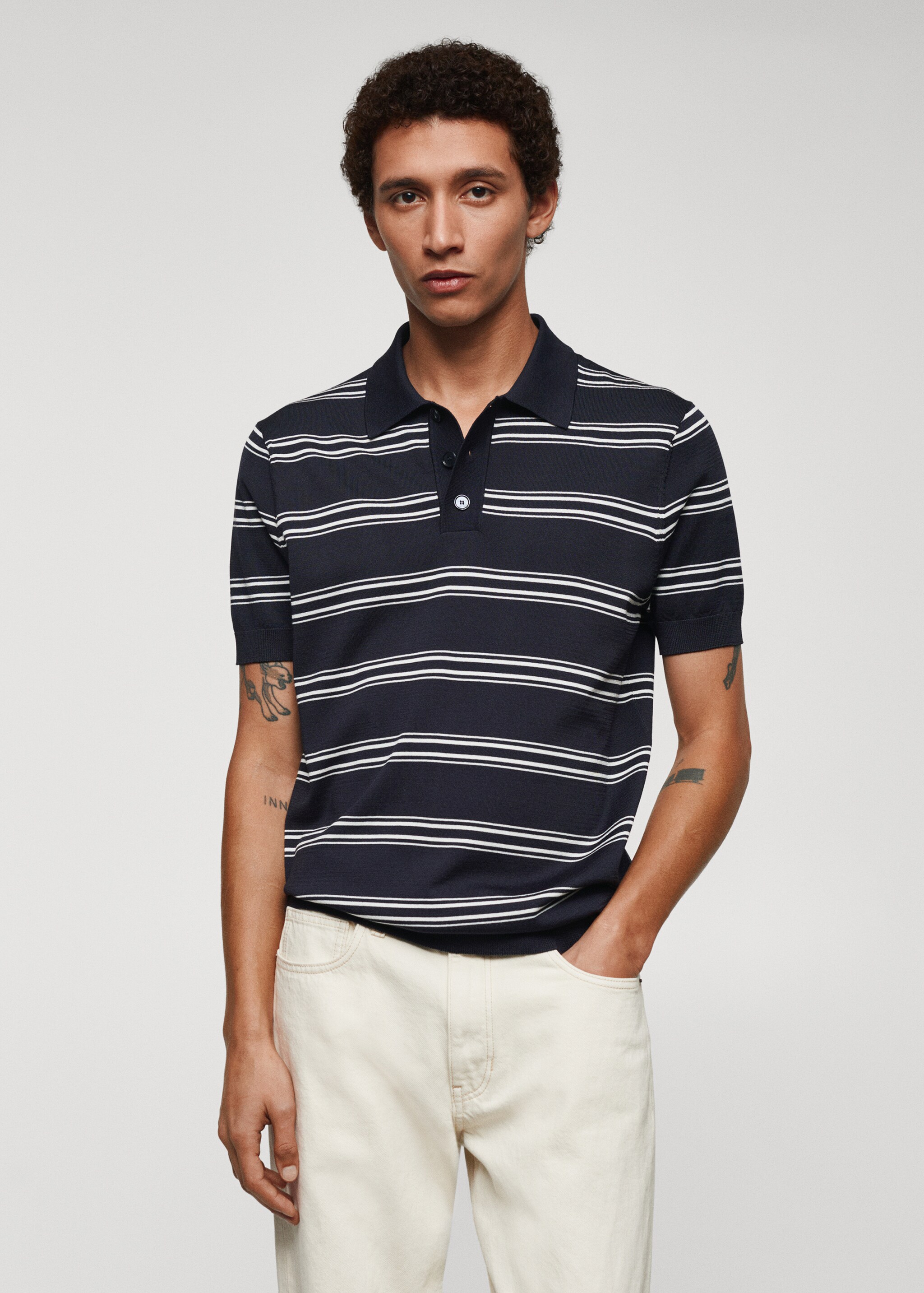 Striped jersey polo shirt - Medium plane