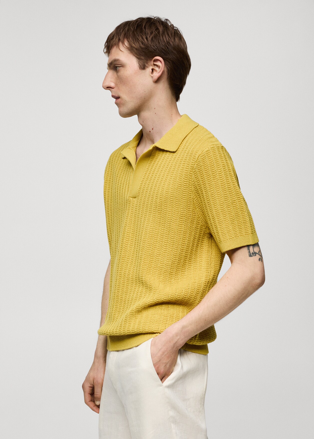 Braided Knit Polo Shirt Man MANGO USA Braided Knit Polo Shirt Man MANGO USA