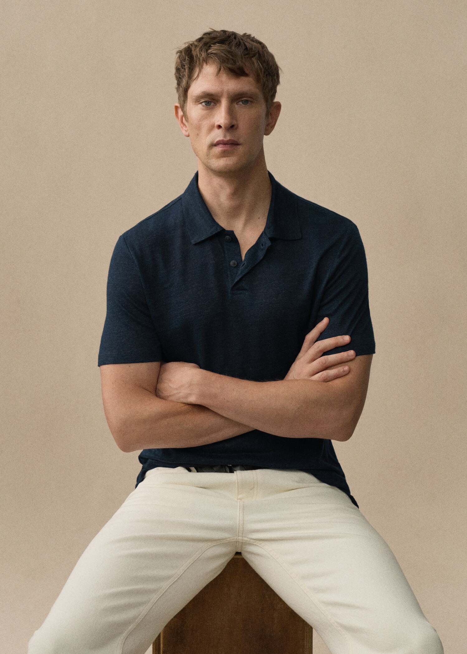 Slim fit 100% linen polo shirt - Details of the article 5