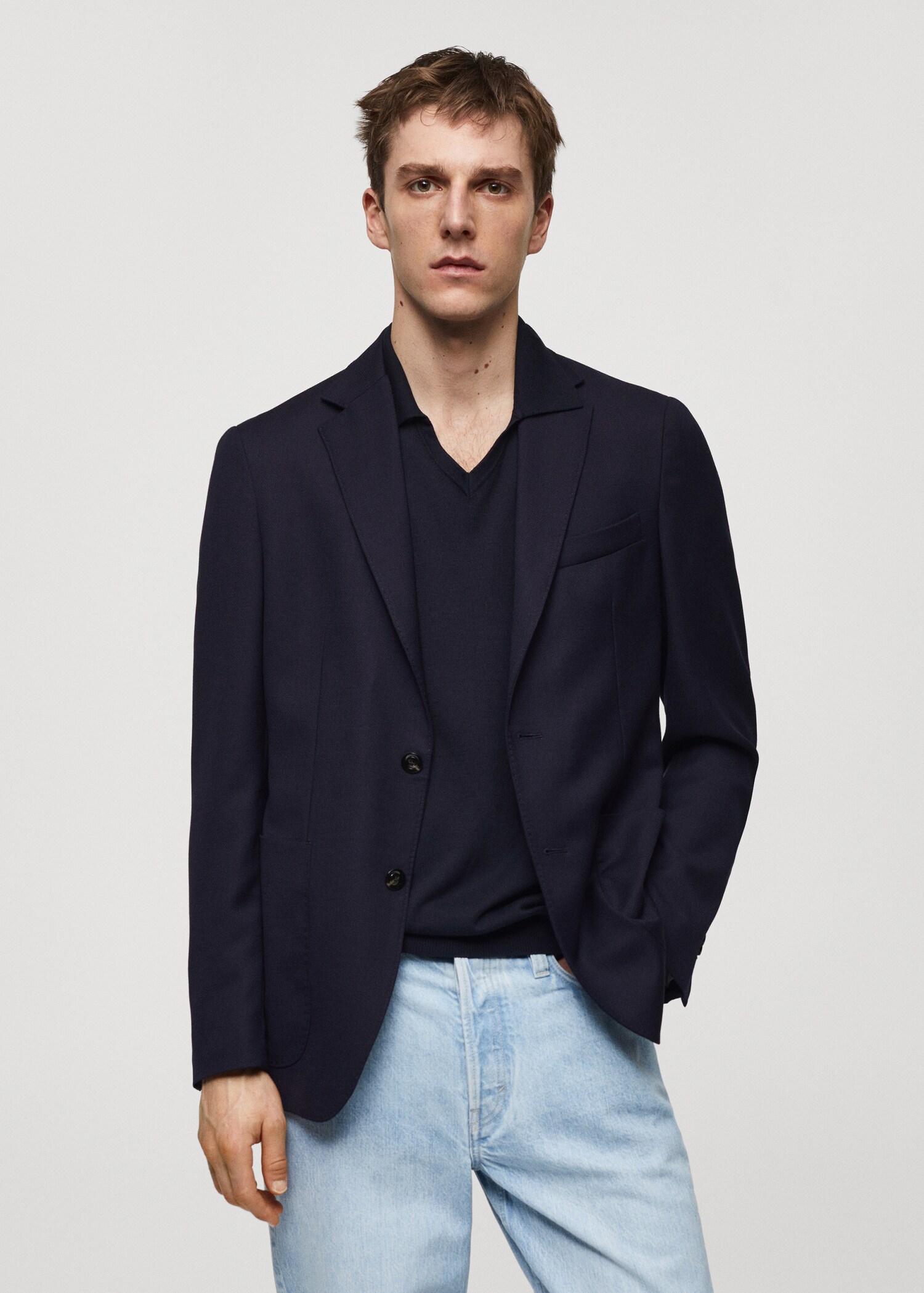 100% Italian virgin wool slim-fit suit jacket - Medium plane