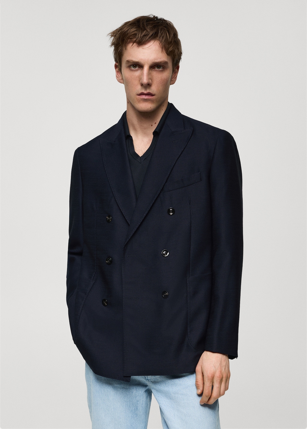 100 virgin wool twill double breasted jacket Men MANGO Greece
