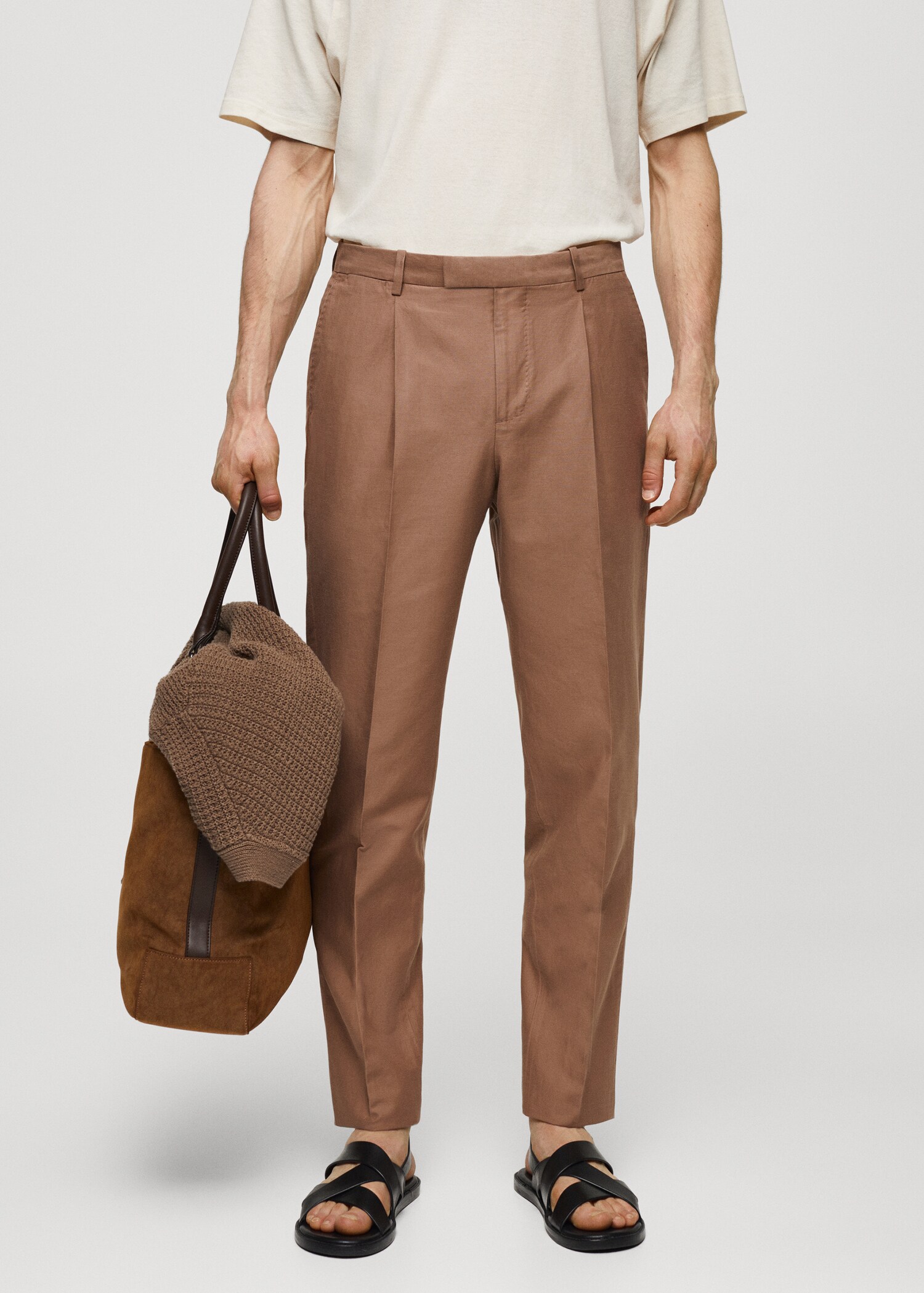 Pantalon costume slim-fit coton lin - Plan moyen