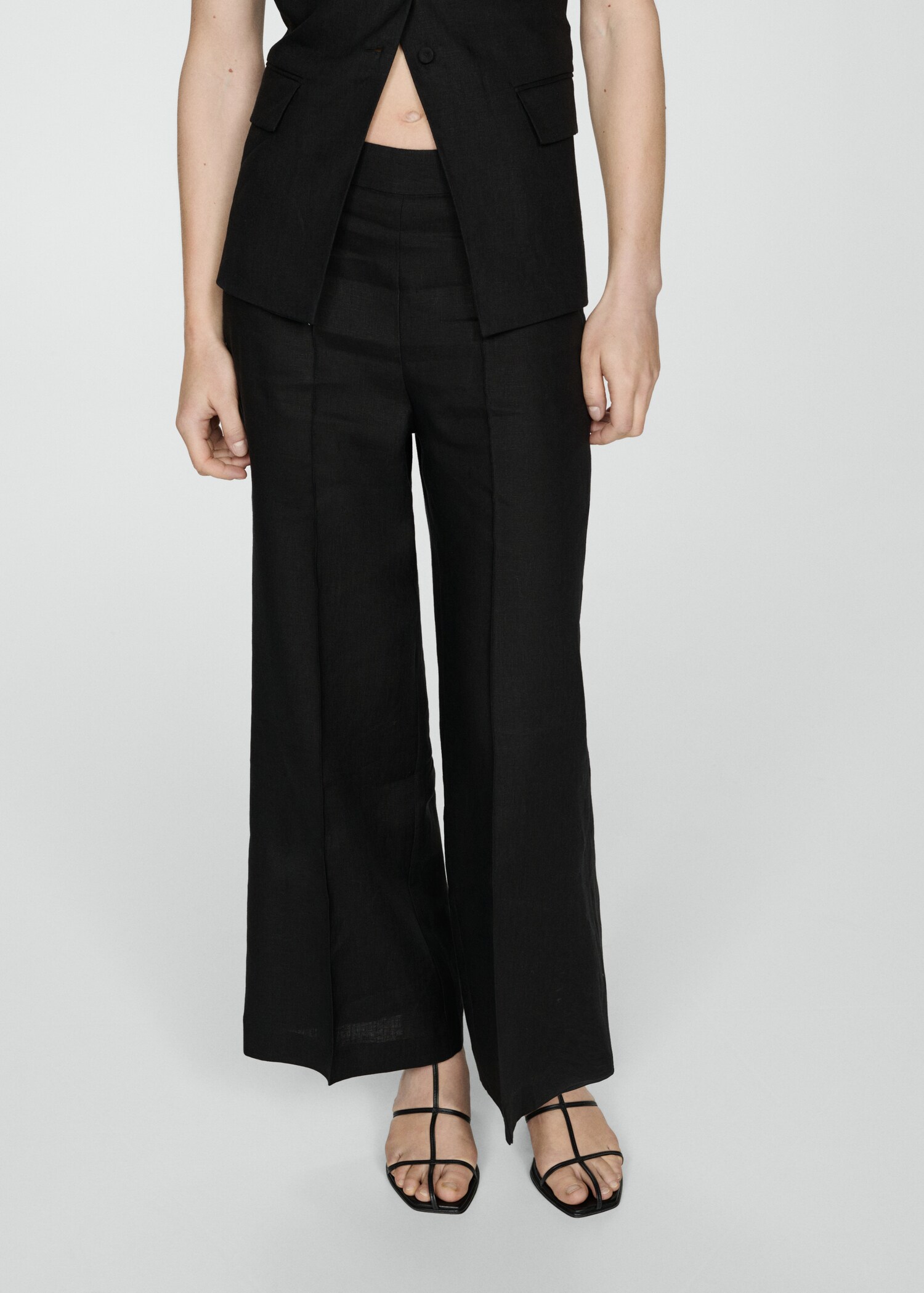 Pantalon pinces 100 % lin - Plan moyen