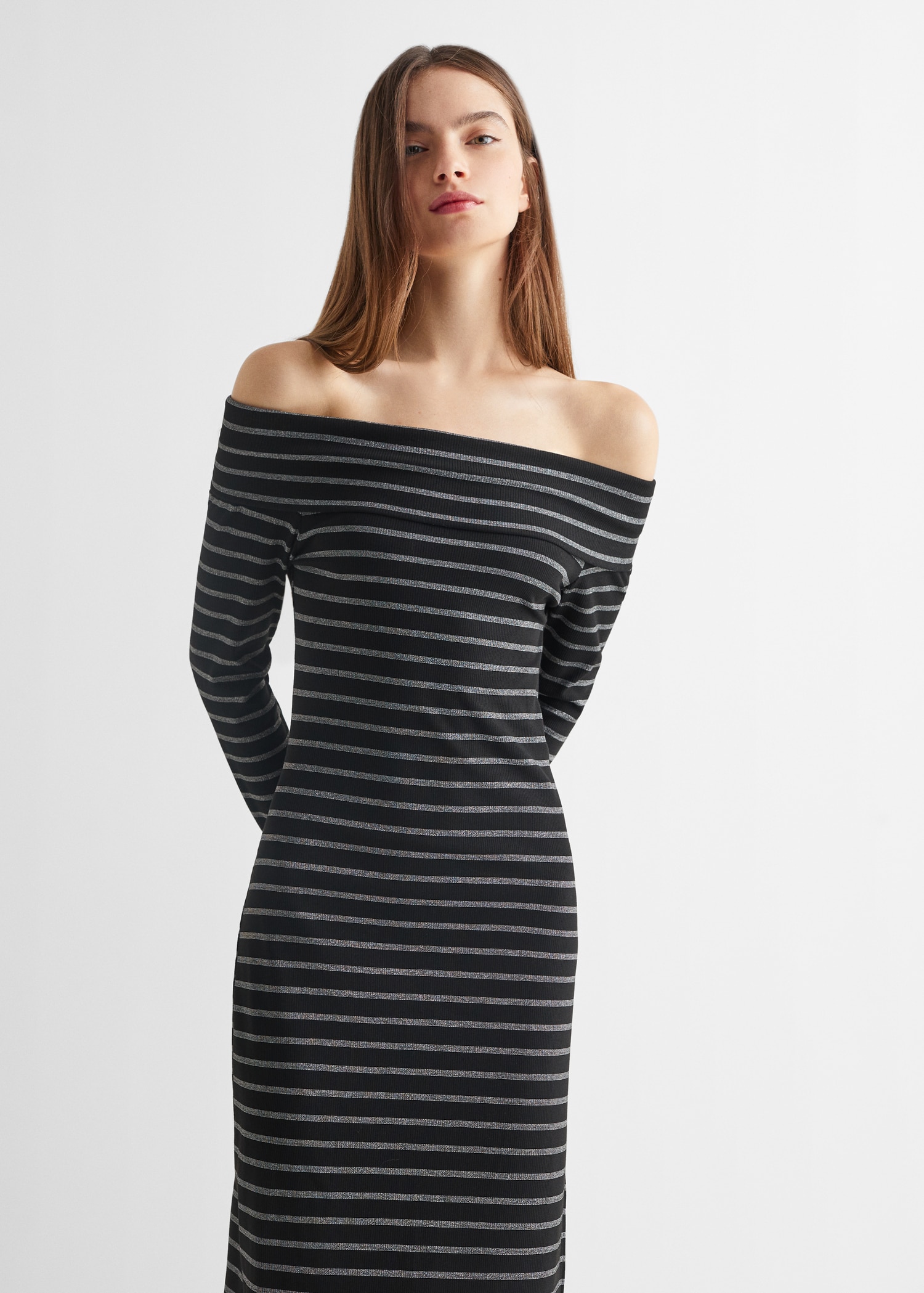 Off-the-shoulder midi-dress - Medium plane