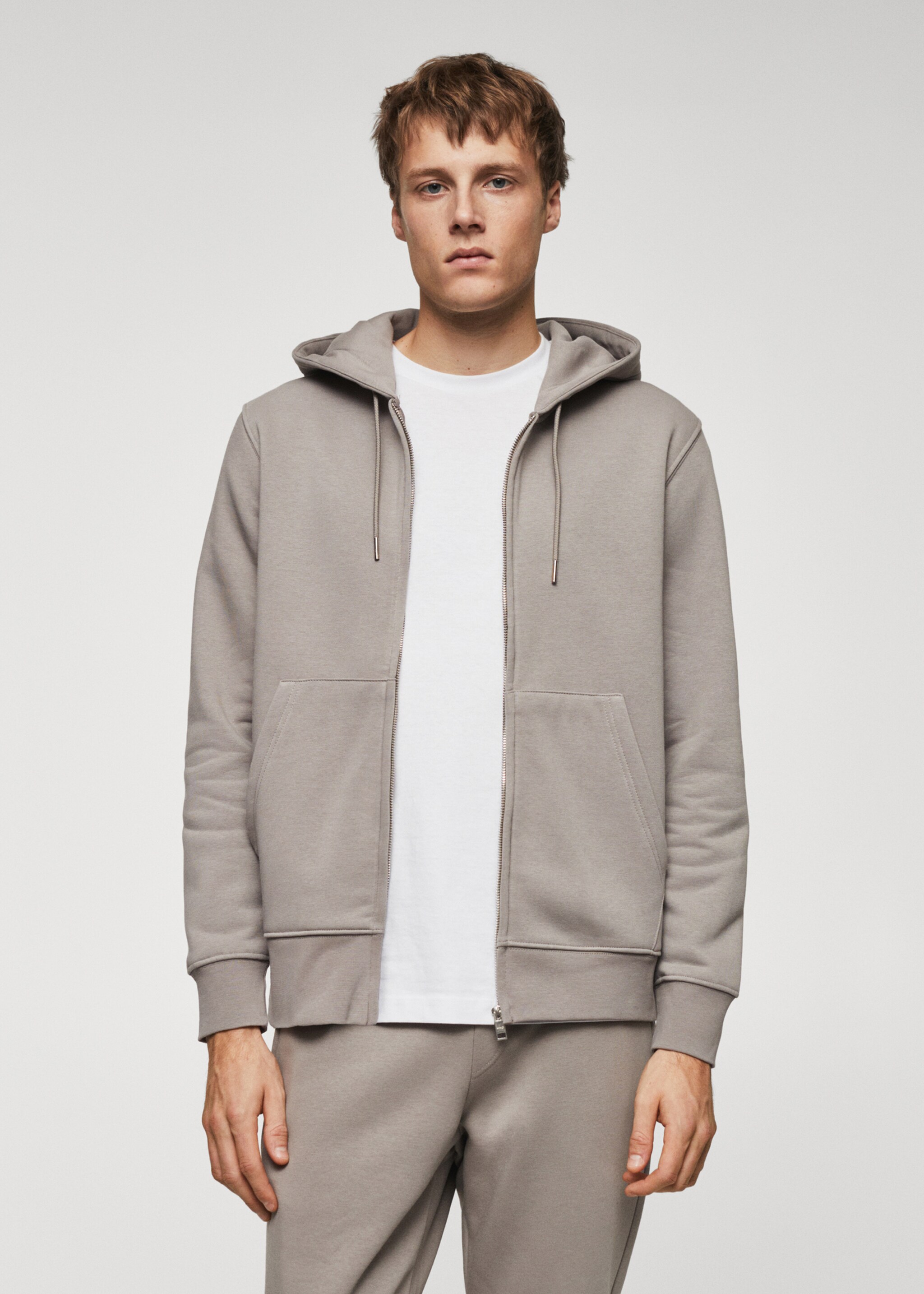 Sudadera algodón capucha cremallera - Plano medio