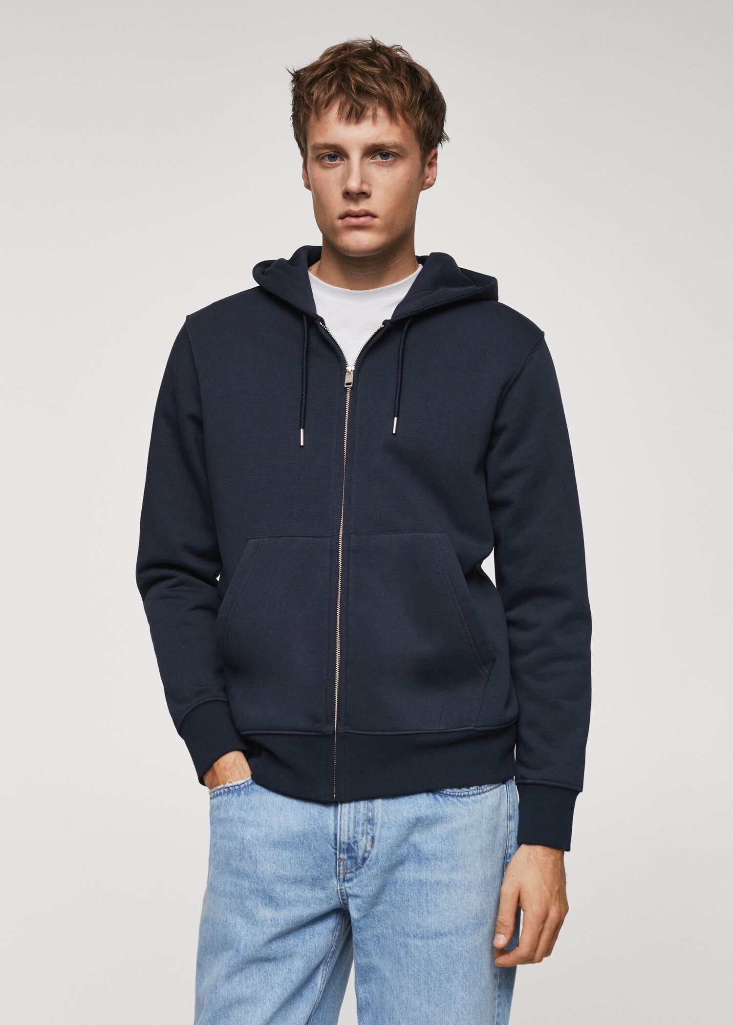 Sweatshirt de algodão com capuz de fecho de correr - Plano médio