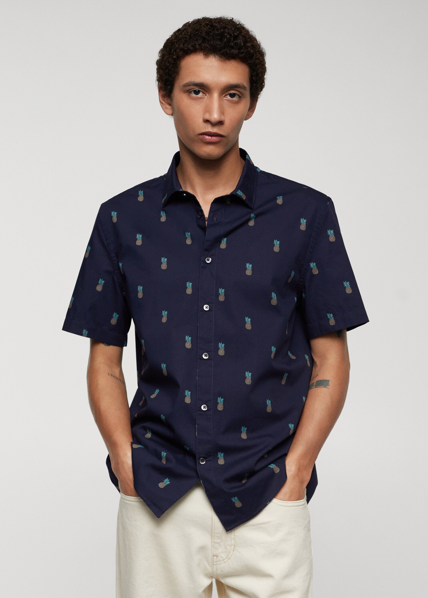 100% cotton shirt with pineapple print - Man | MANGO USA 