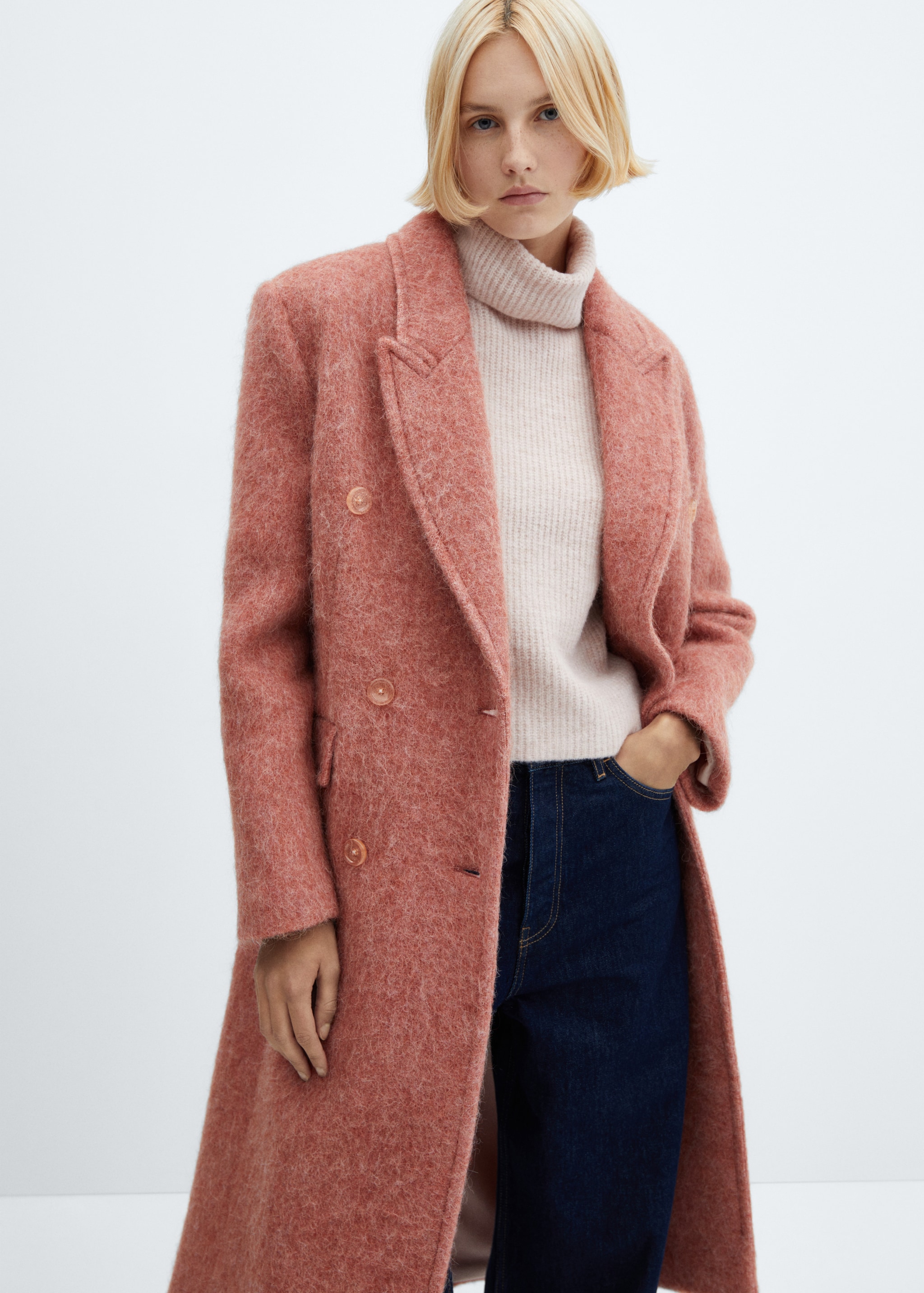 Manteau Long Rose Mango Double-breasted Wool Coat Women MANGO Niger