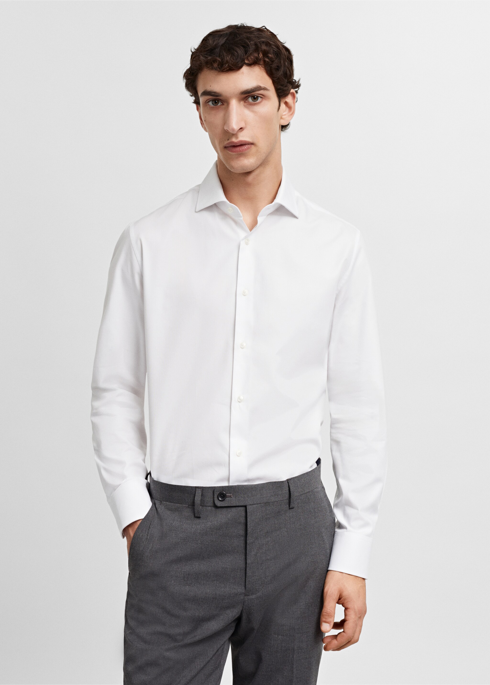 Slim-fit textured cotton suit shirt - Medium plane