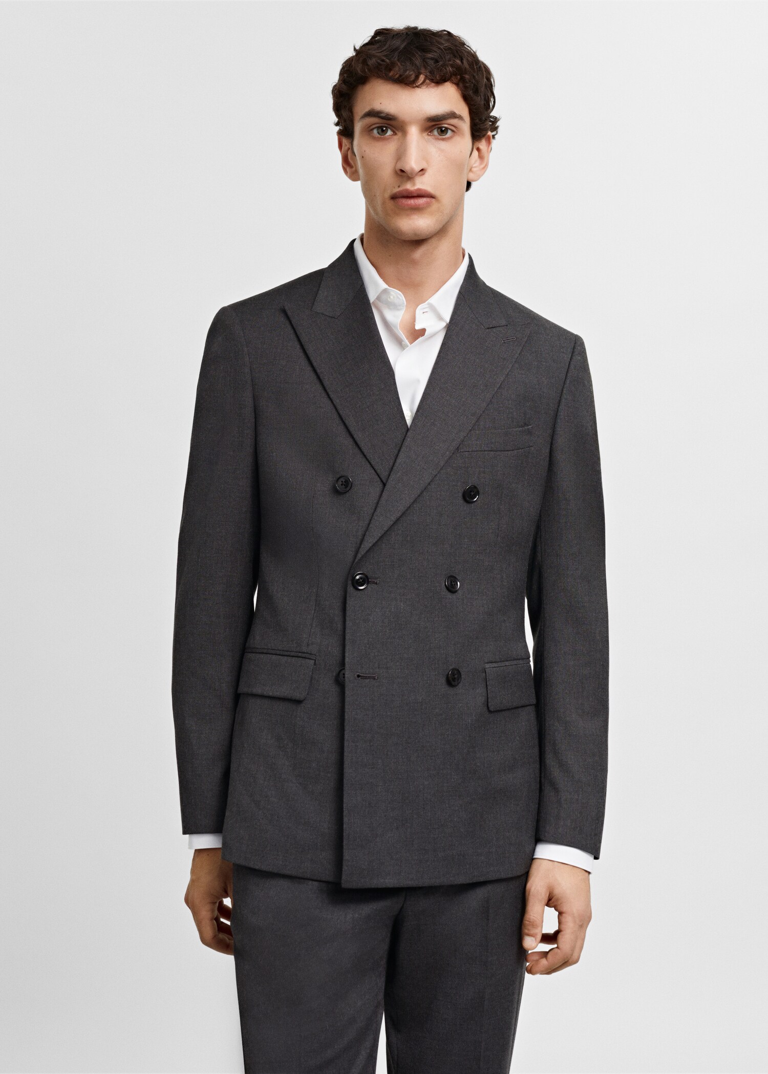 Slim fit double-breasted suit blazer - Medium plane