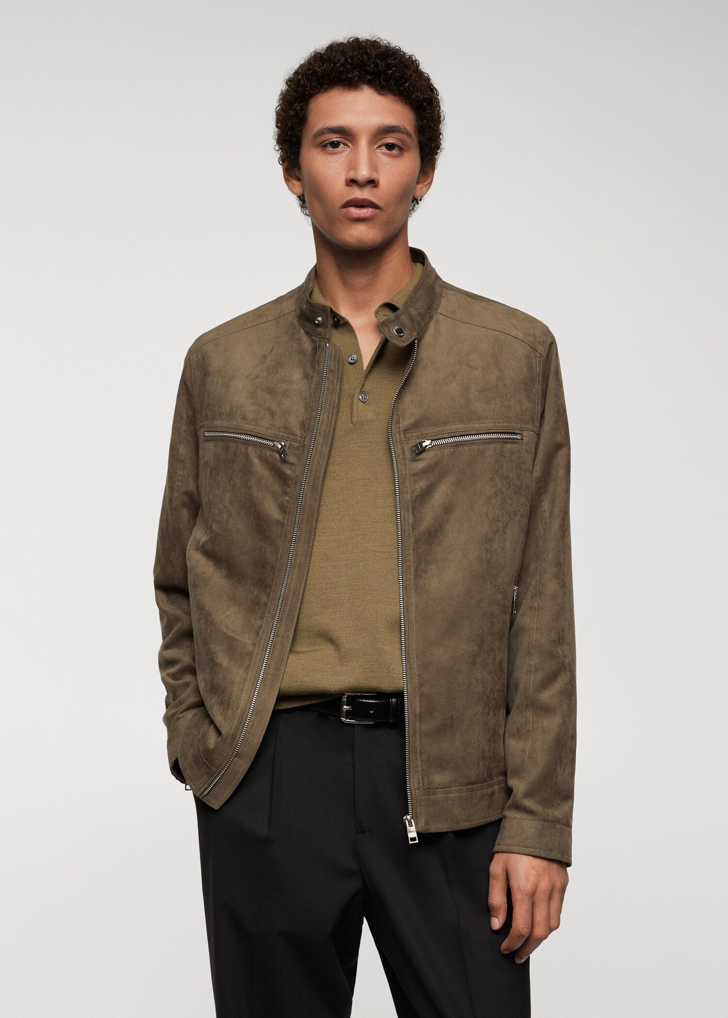 Blouson imitation daim fermeture Éclair - Plan moyen