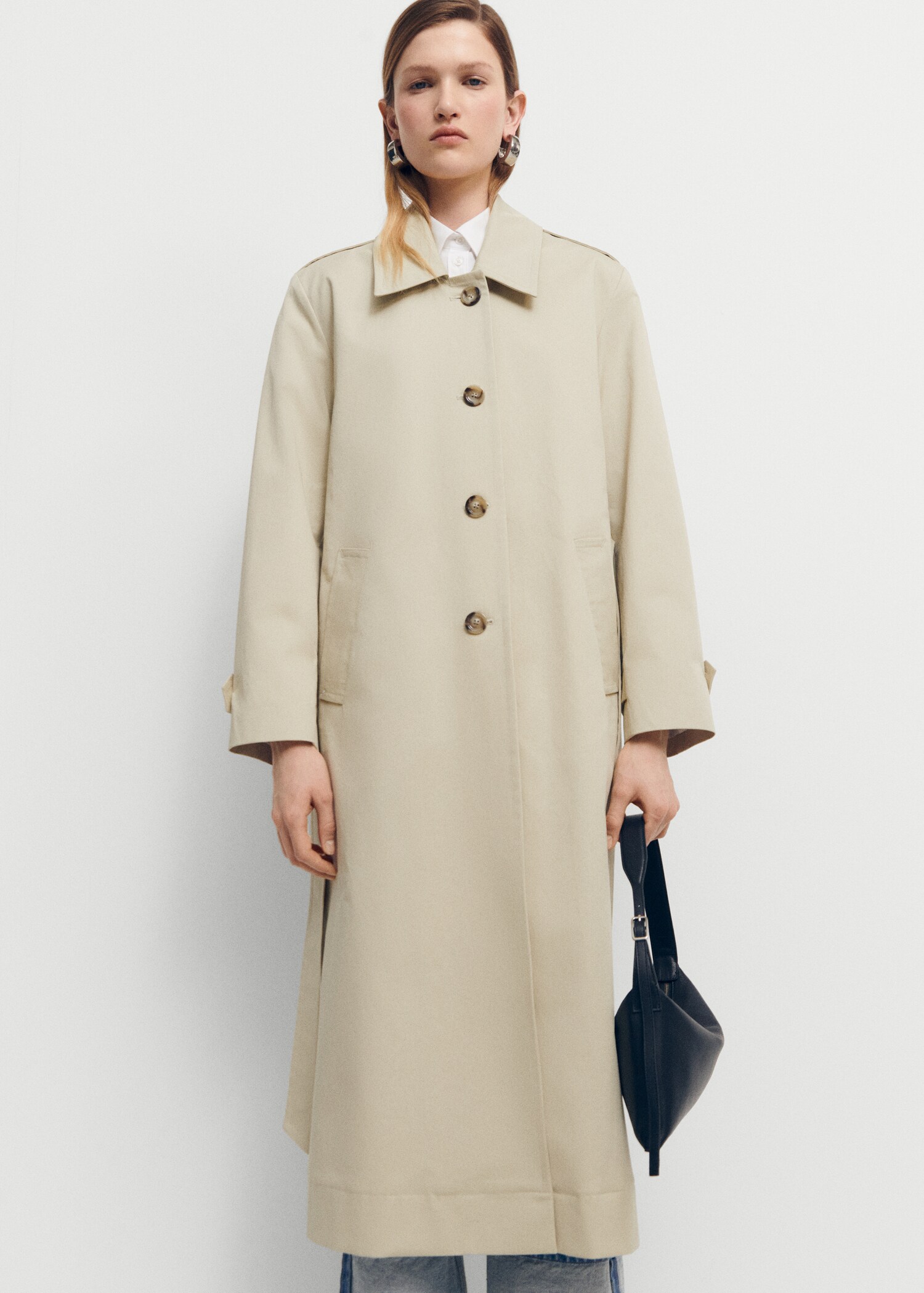 Cotton trench coat with shirt collar - Medium plane