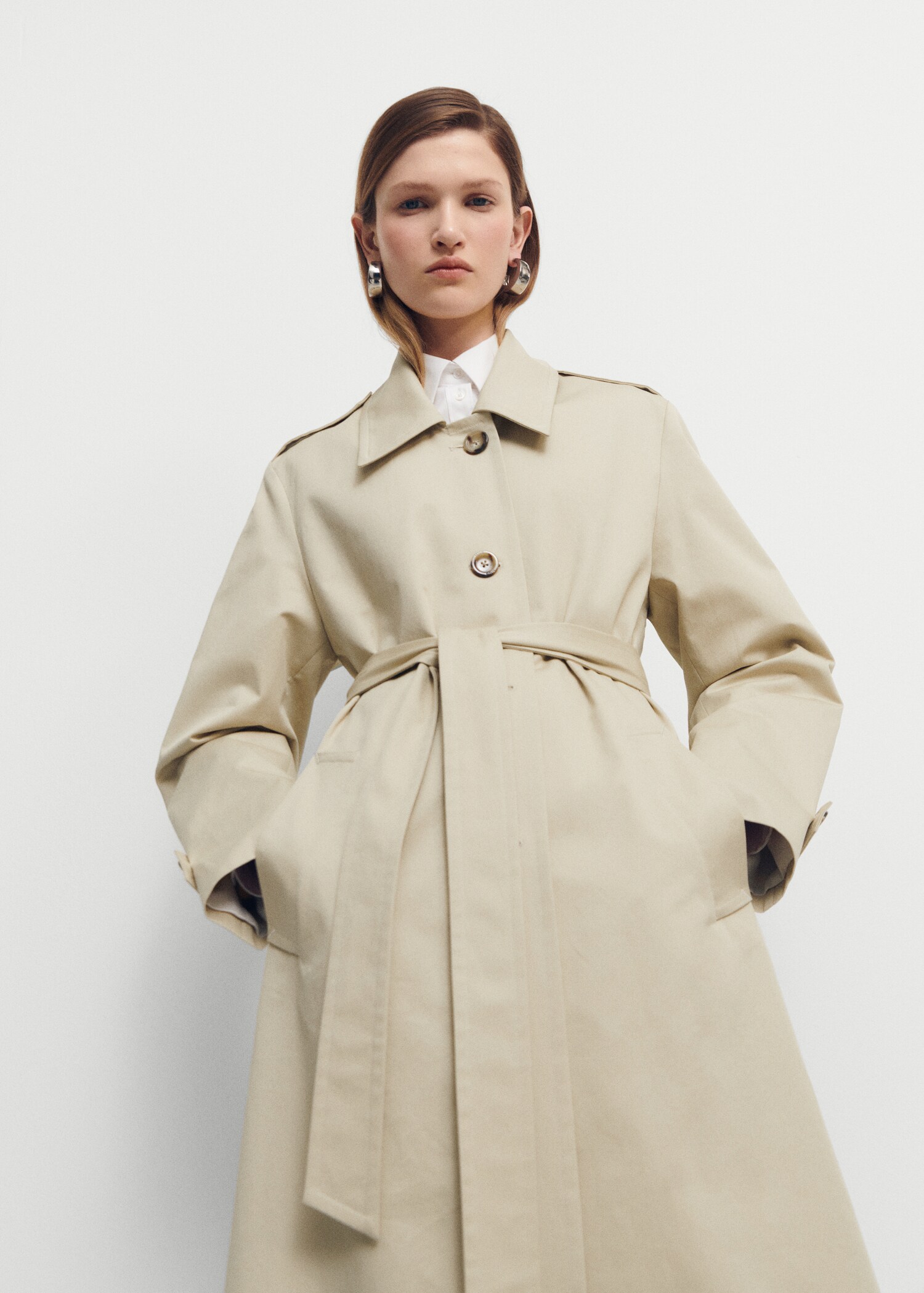 Cotton trench coat with shirt collar - Details of the article 2