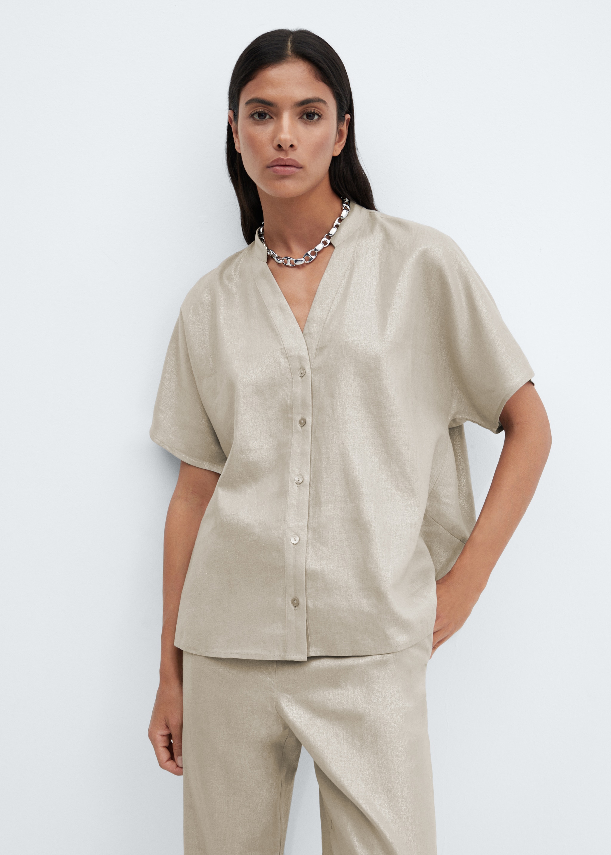 Short sleeve linen-blend shirt - Medium plane