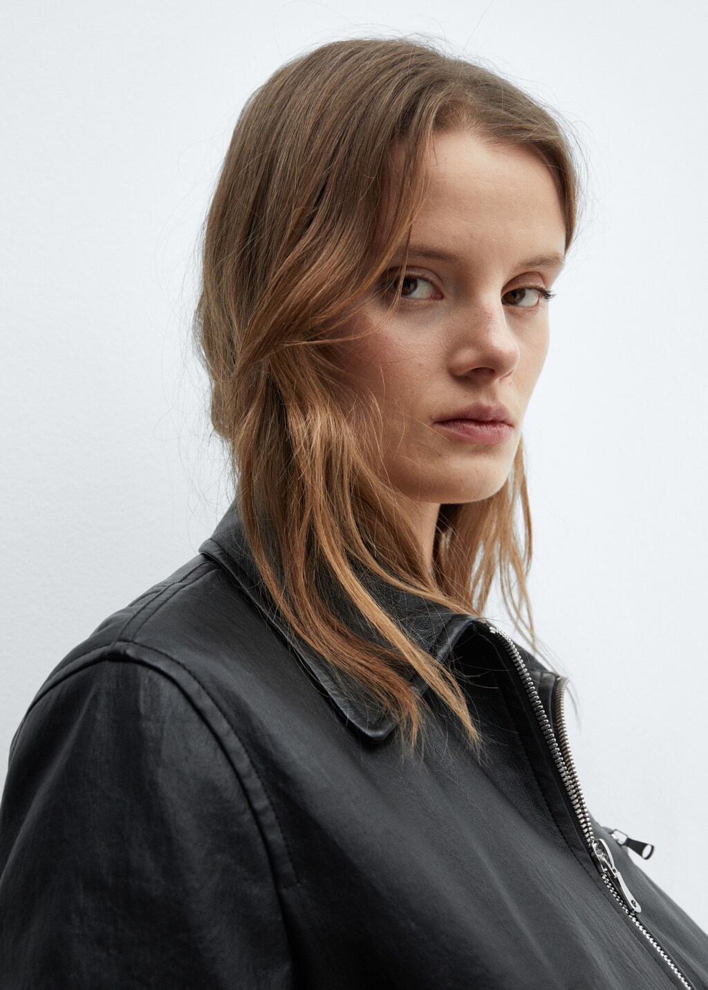 Vintage leather-effect jacket - Women | MANGO Japan