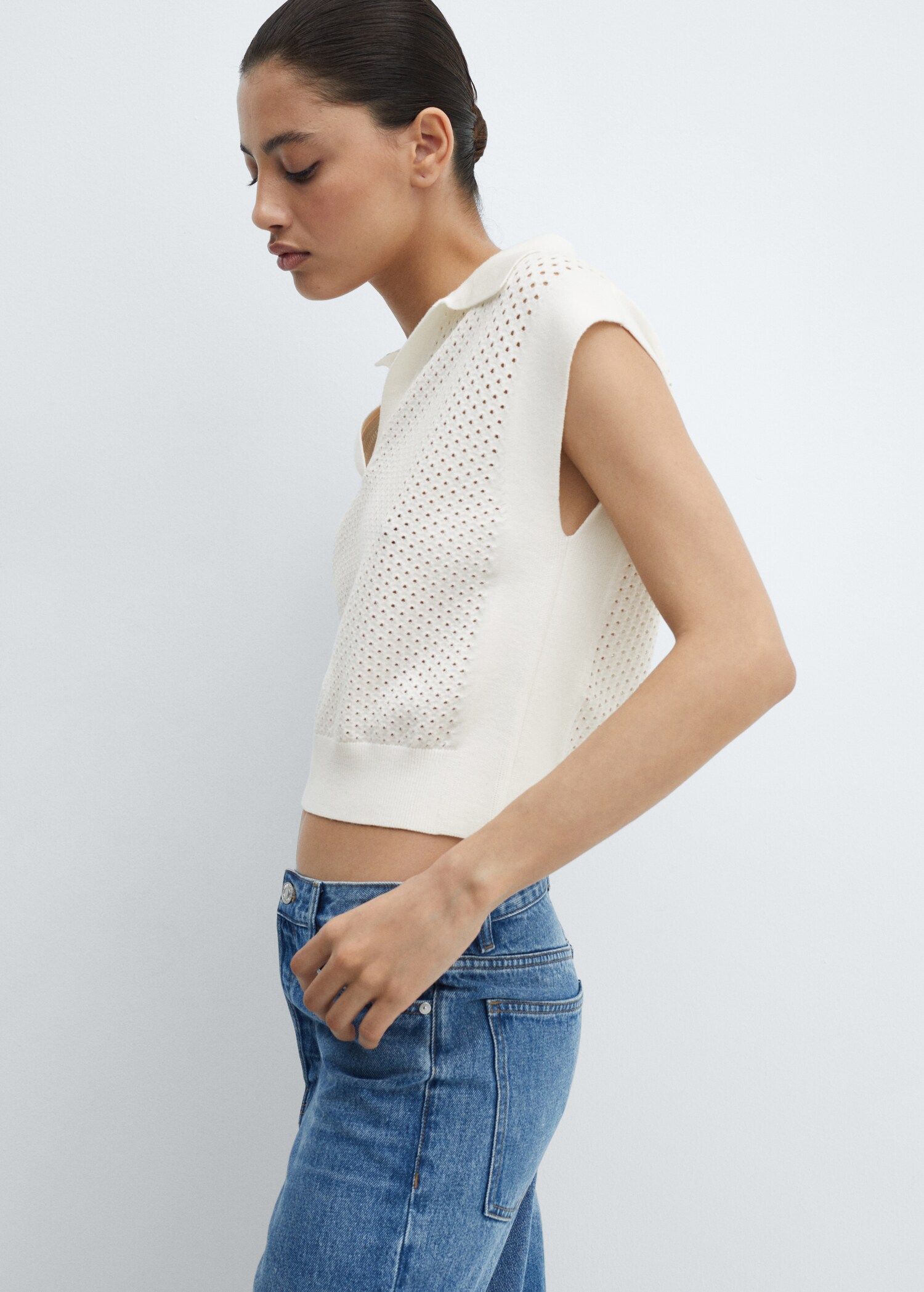 Openwork polo neck top - Woman | MANGO USA