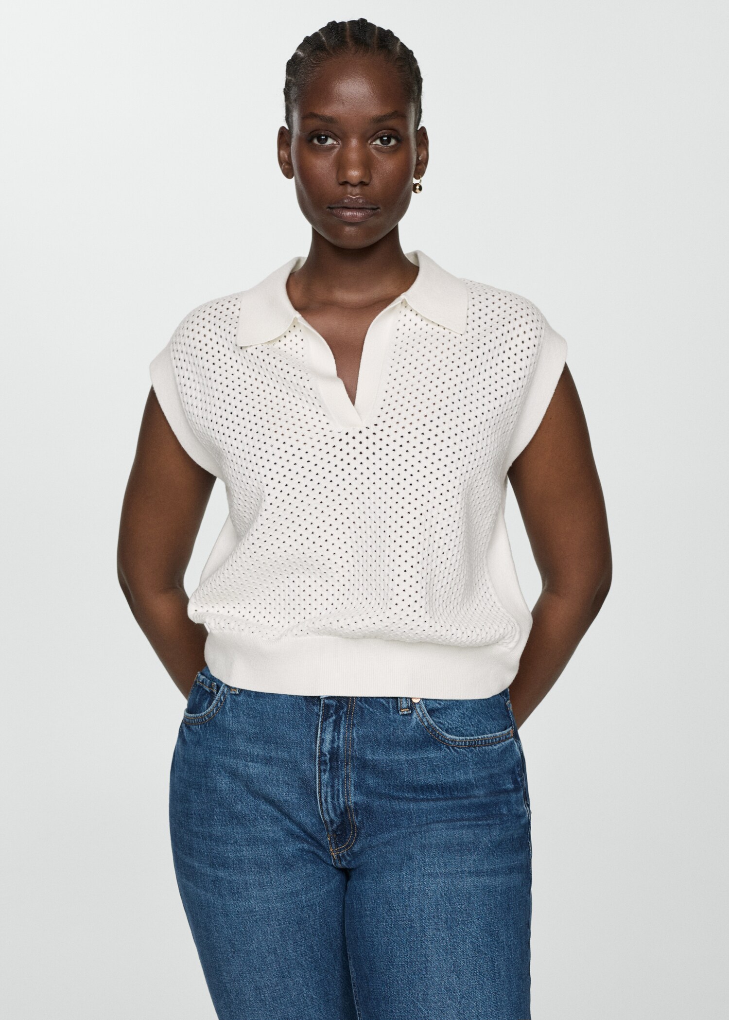 Openwork polo neck top - Woman | MANGO USA