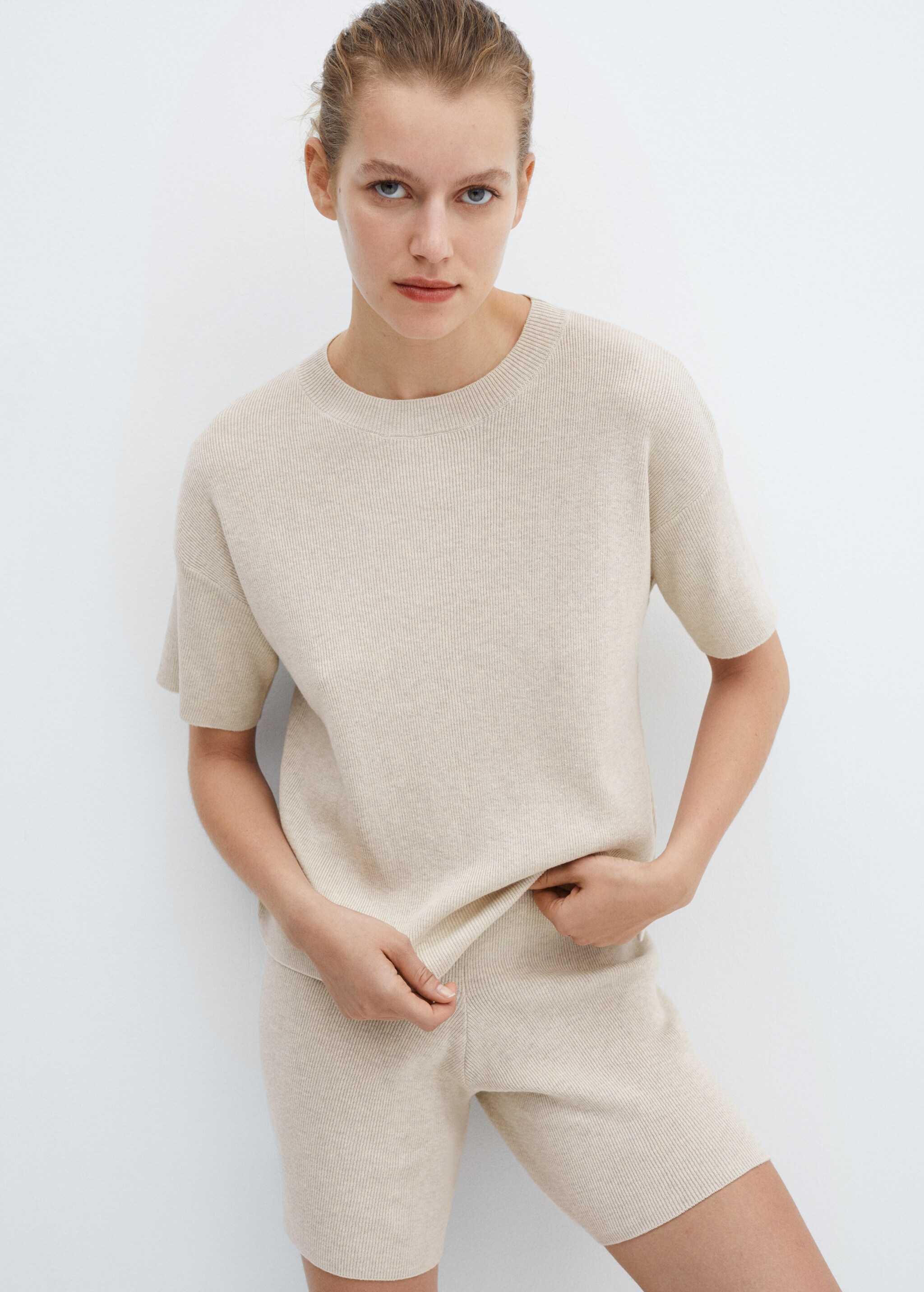 Cotton-linen knitted pyjama shorts - Details of the article 1