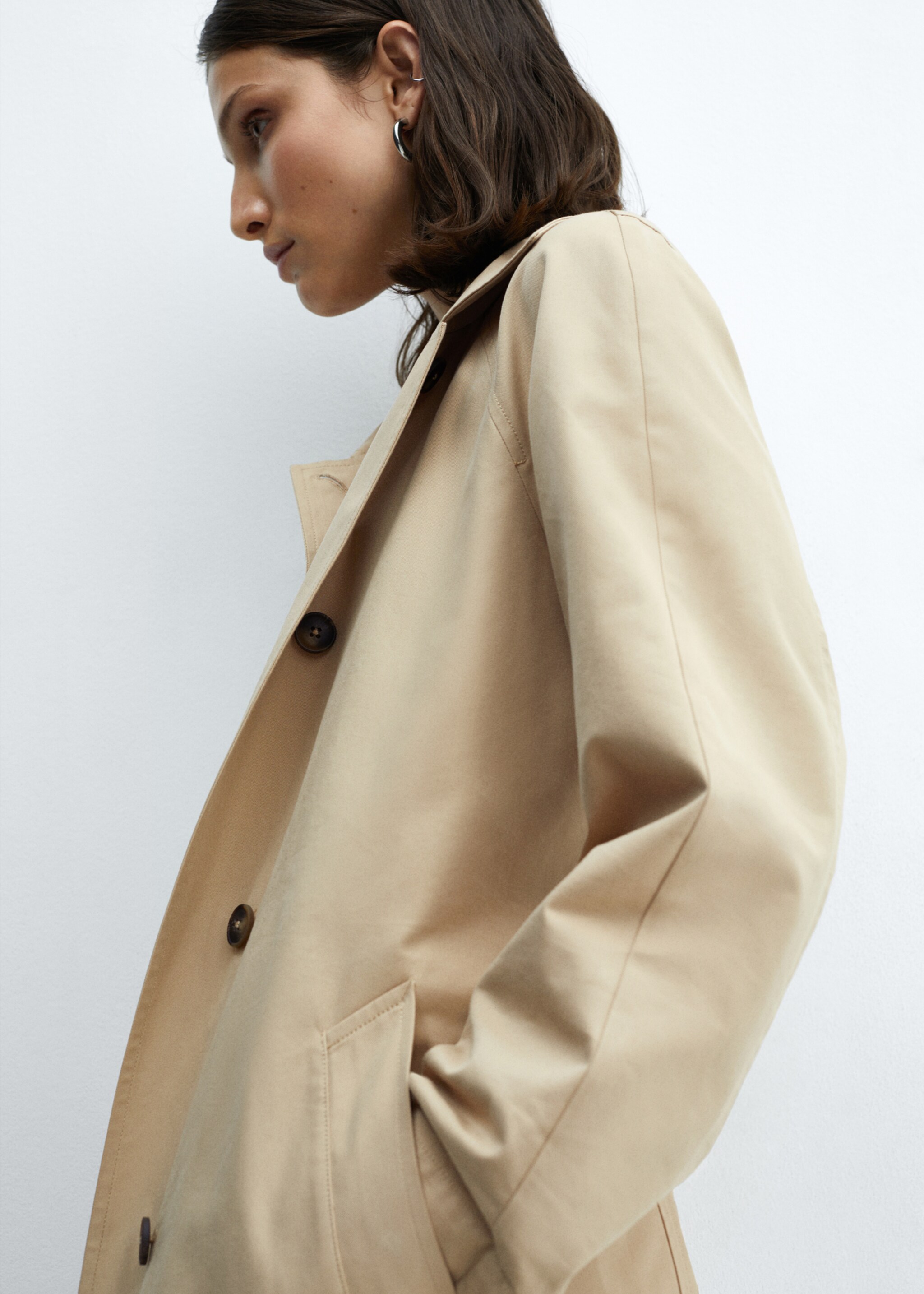 Хлопковый тренч с поясом - Деталь изделия 2, Бежевый. Ref: 67056320-00.