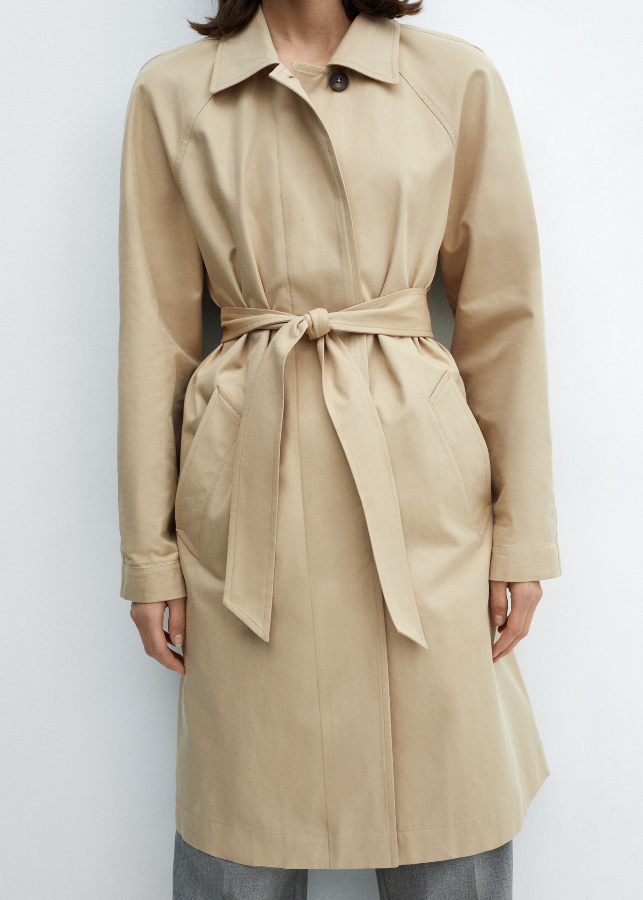 Хлопковый тренч с поясом - Деталь изделия 6, Бежевый. Ref: 67056320-00.