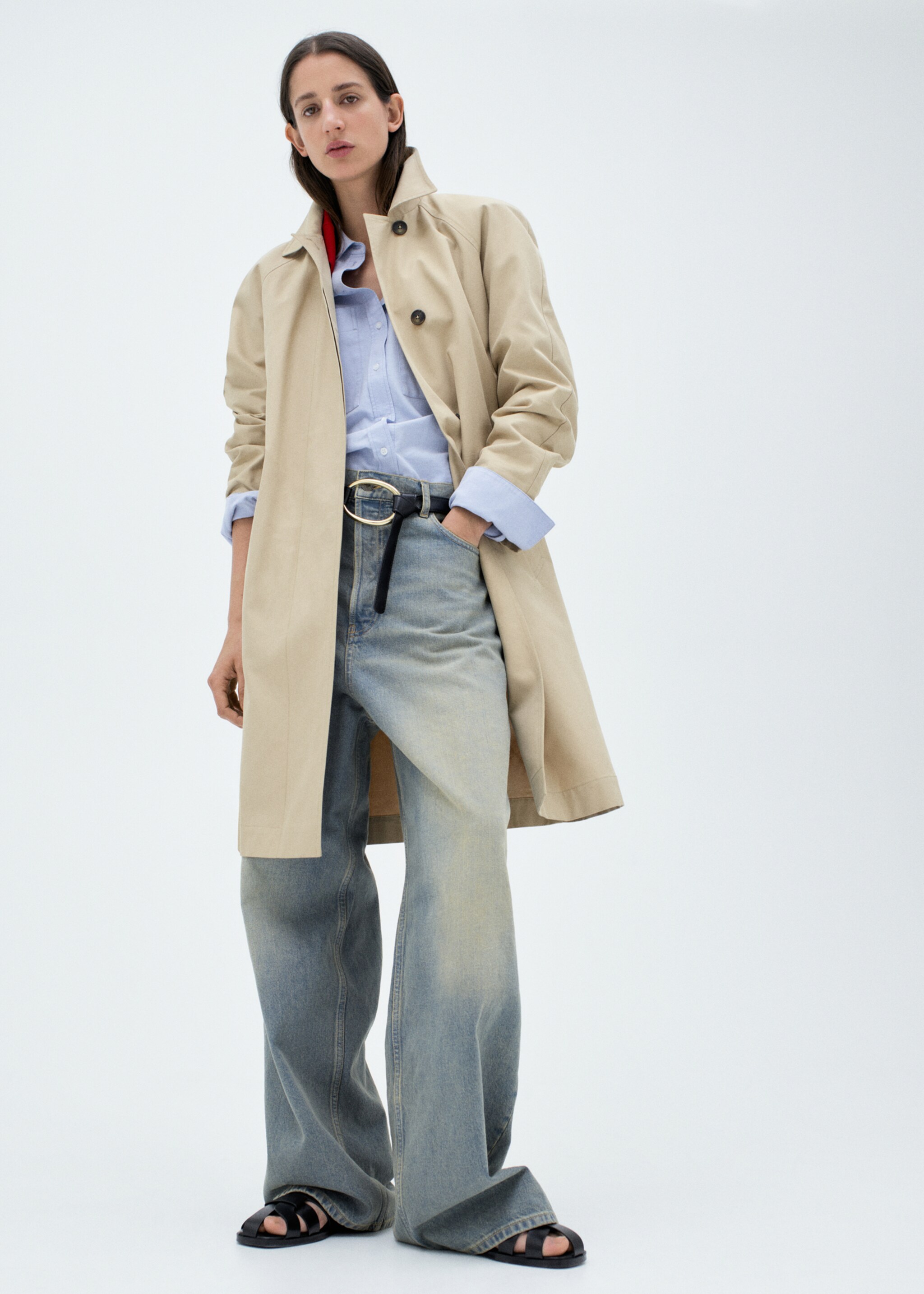 Хлопковый тренч с поясом - Деталь изделия 7, Бежевый. Ref: 67056320-00.