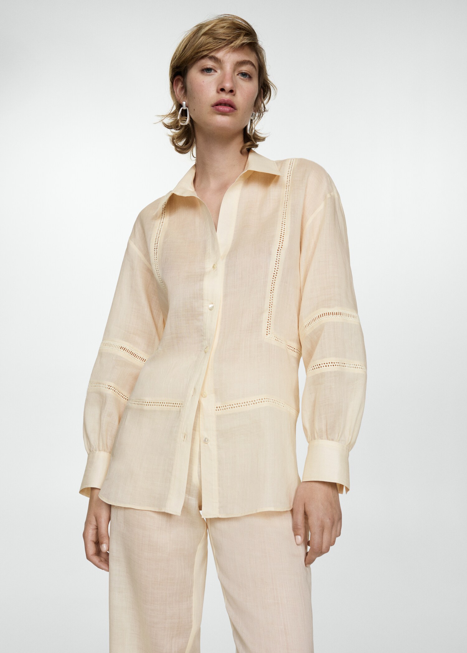 Ramie shirt with embroidered details - Woman | MANGO USA