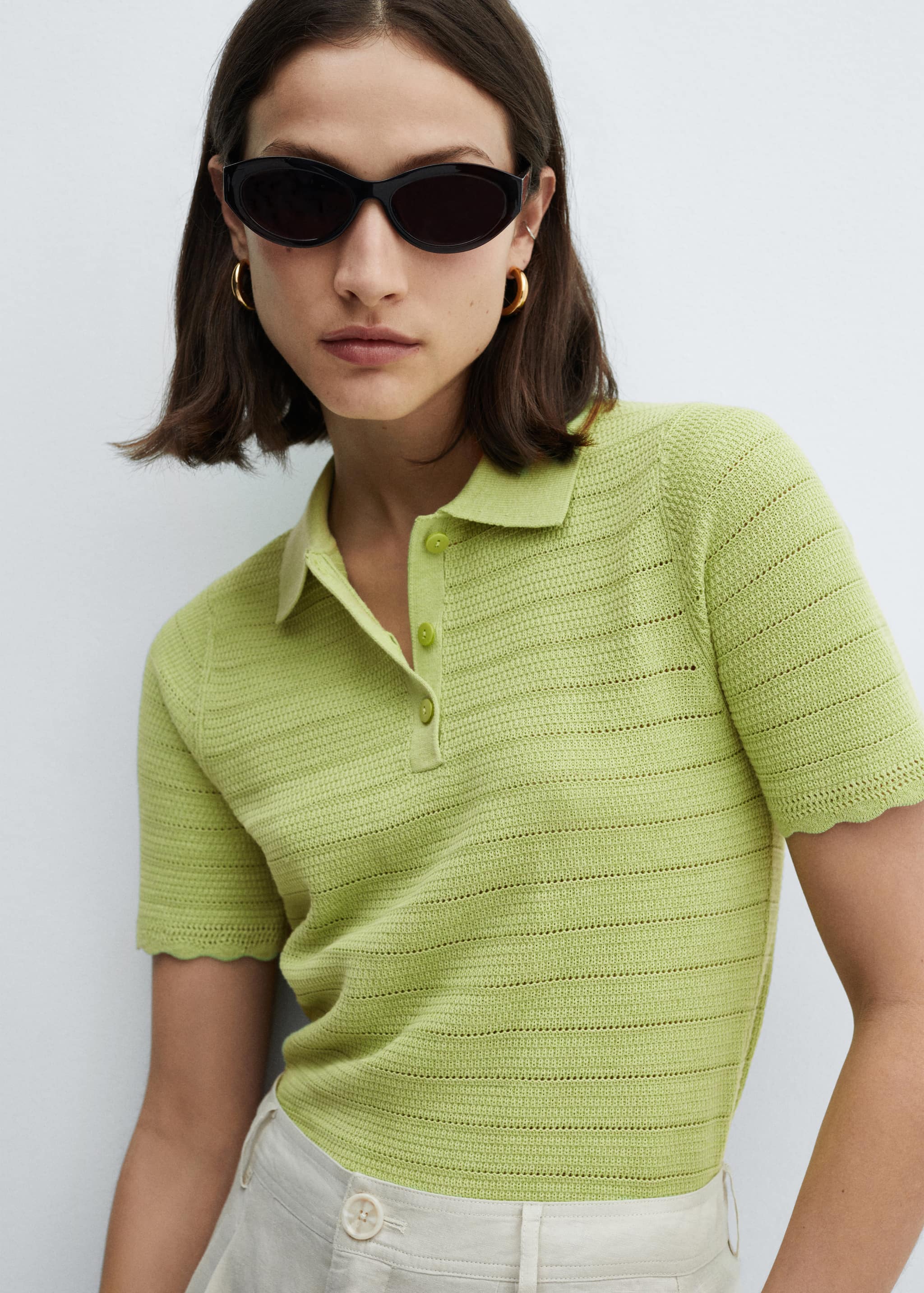 Short sleeve polo neck jumper - Details of the article 1