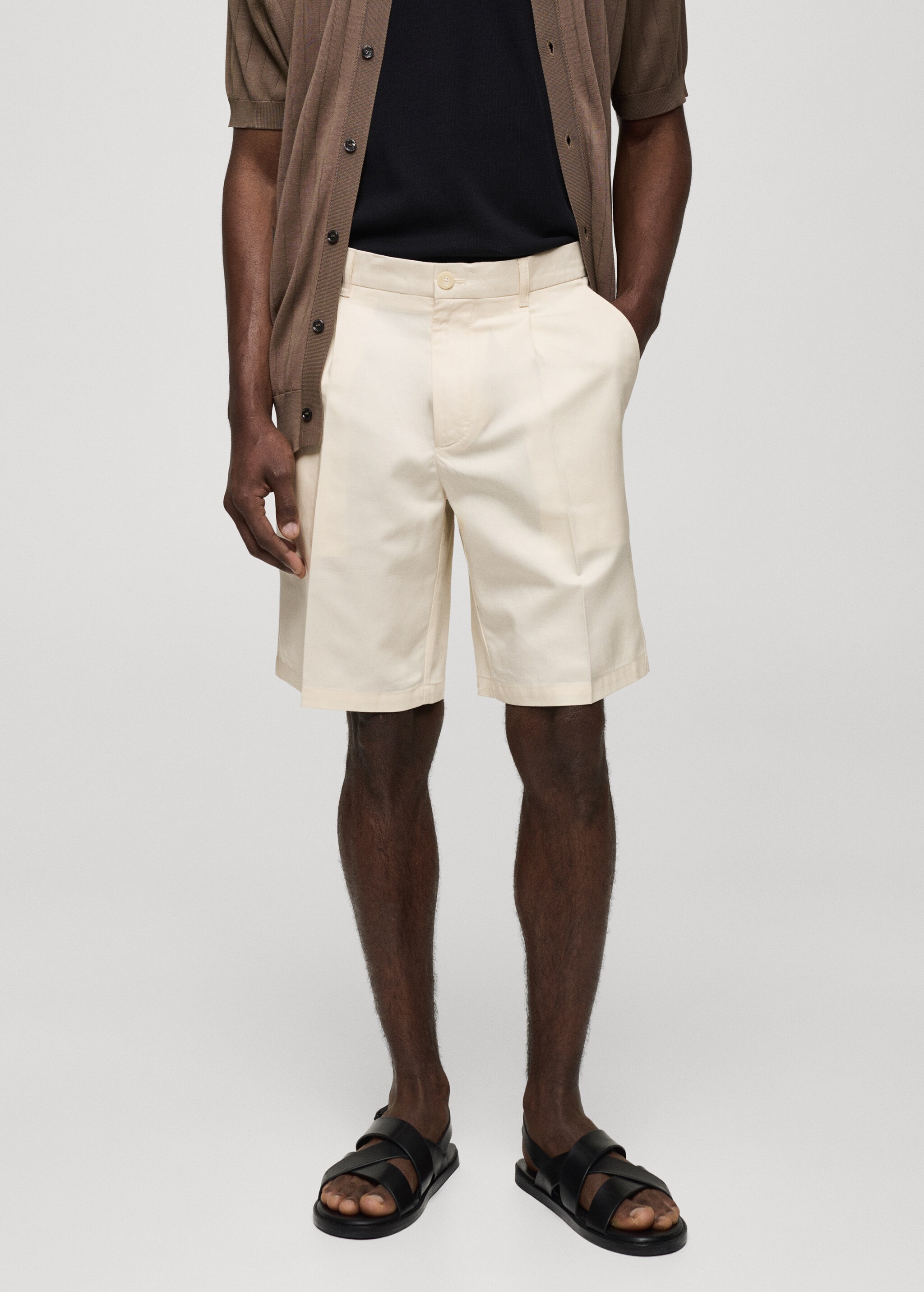 Linen-blend bermuda shorts with pleats - Medium plane